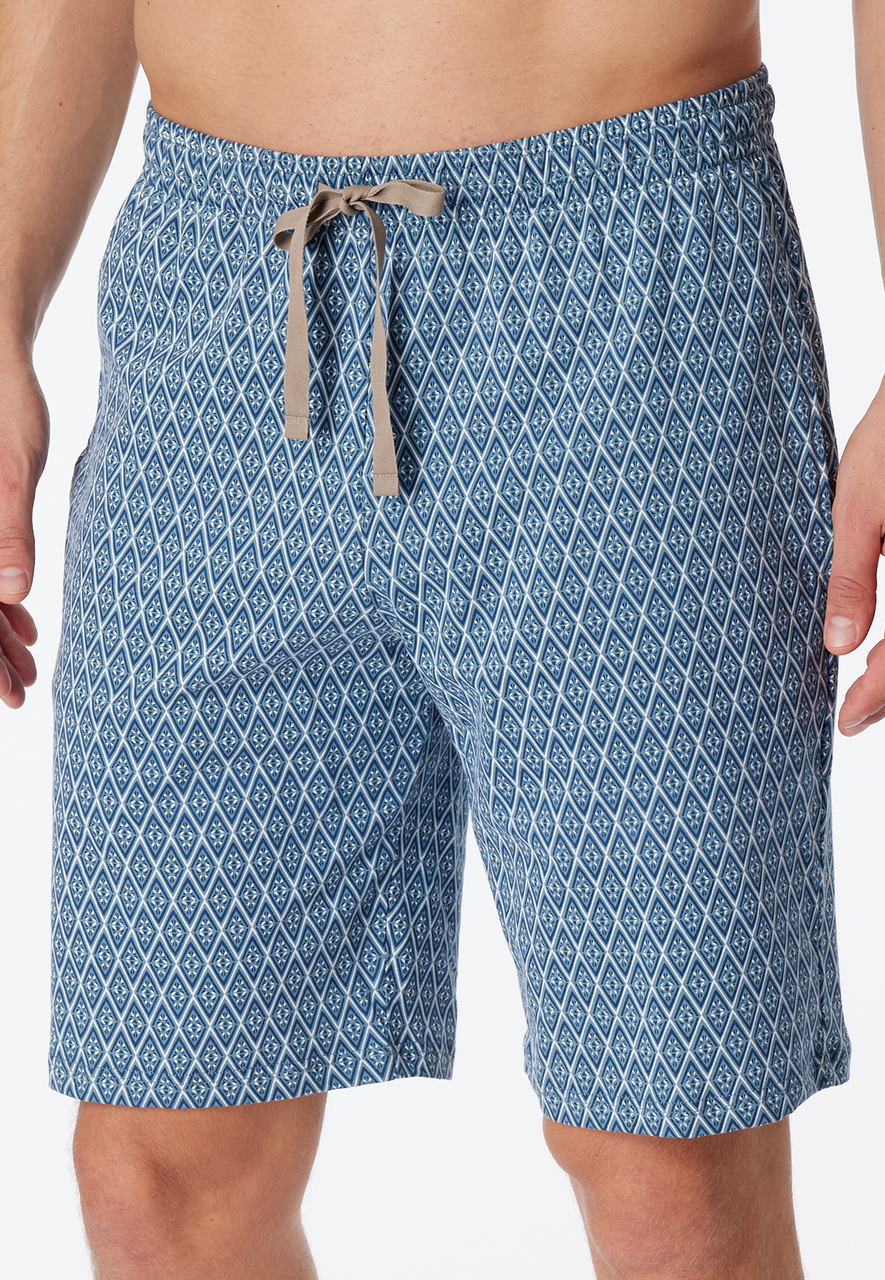SCHIESSER Mix+Relax loungebroek kort, heren bermuda biologisch katoen blauwgrijs gedessineerd