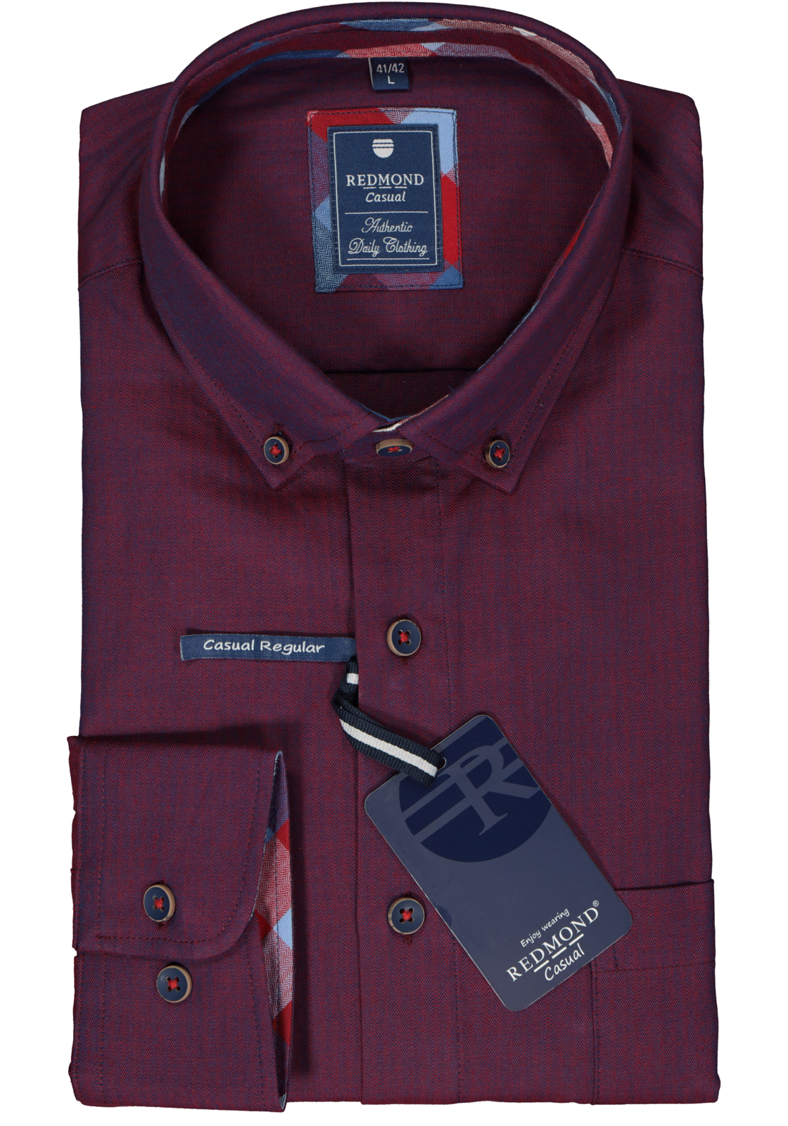 2-4061933332152_Redmond_overhemd__HR Redmond regular fit overhemd, herringbone, bordeauxrood