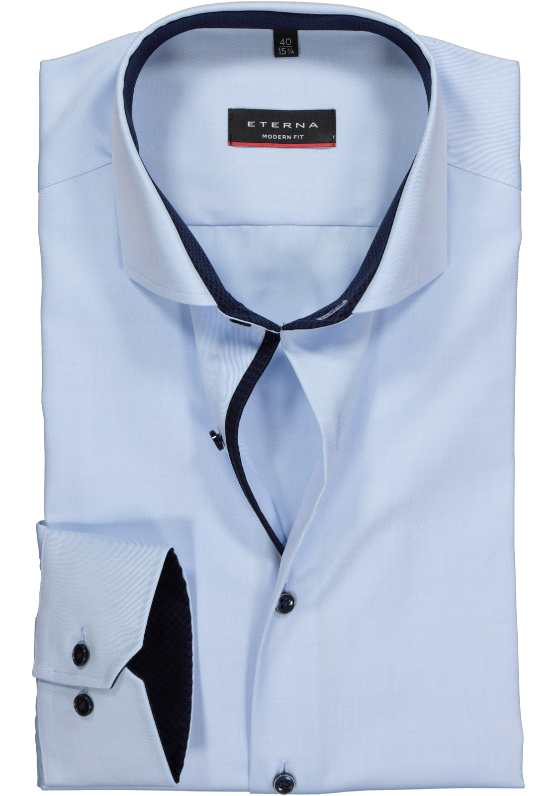 1-4062403177525_eterna-overhemd_HR ETERNA modern fit overhemd, niet doorschijnend twill heren overhemd, lichtblauw (donkerblauw contrast)