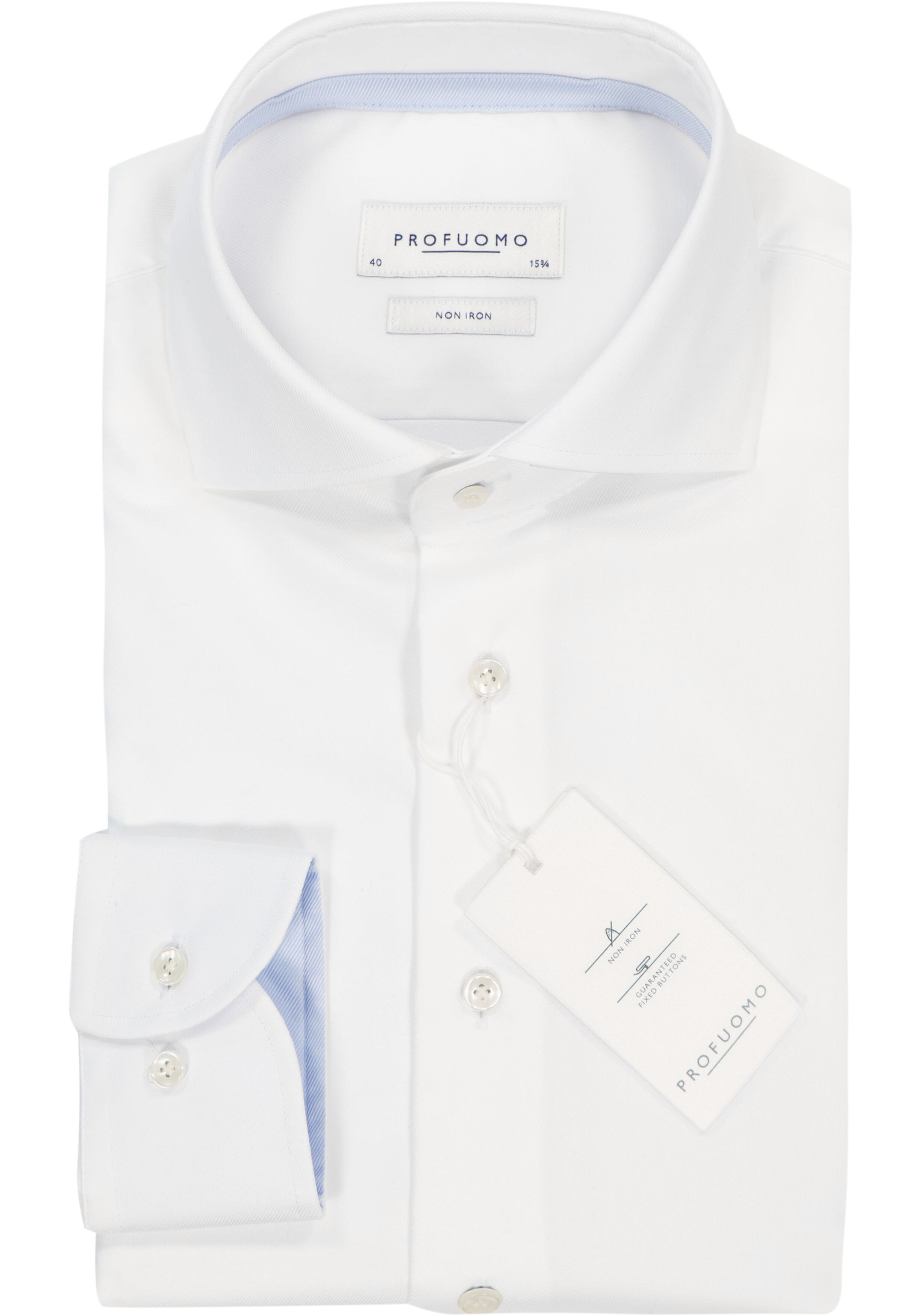 Profuomo slim fit overhemd, 2-ply twill, wit (contrast)