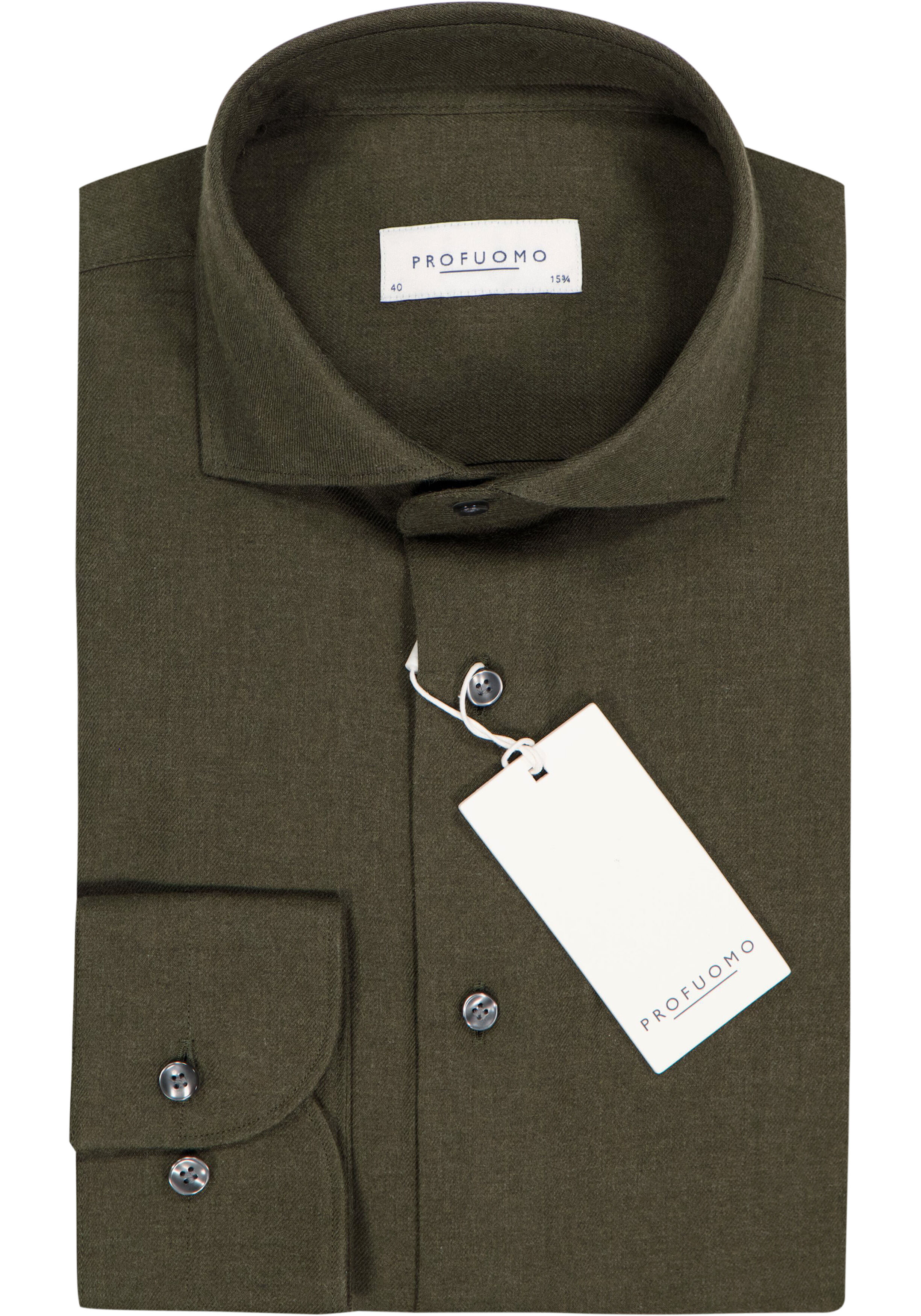 Profuomo slim fit heren overhemd, flanel, groen