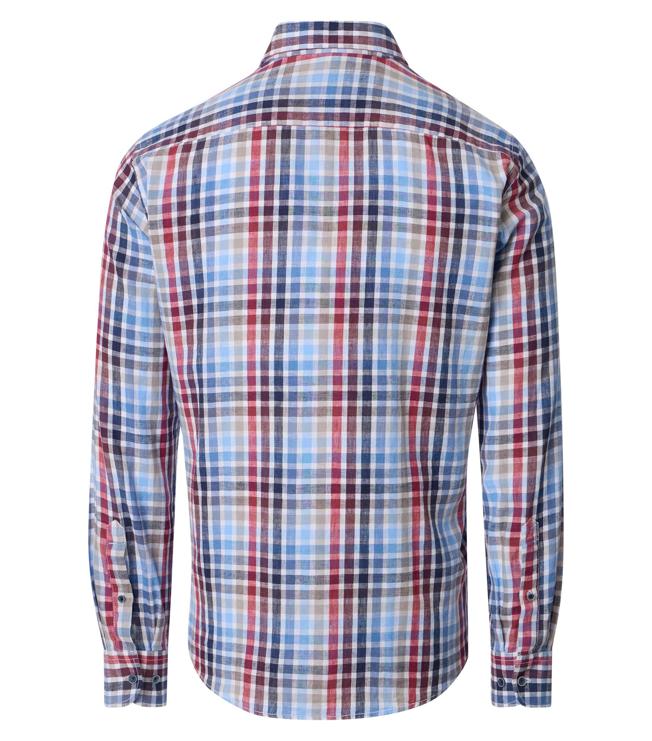 CASA MODA Sport casual fit overhemd, structuur, lichtblauw, rood, wit, beige, donkerblauw geruit