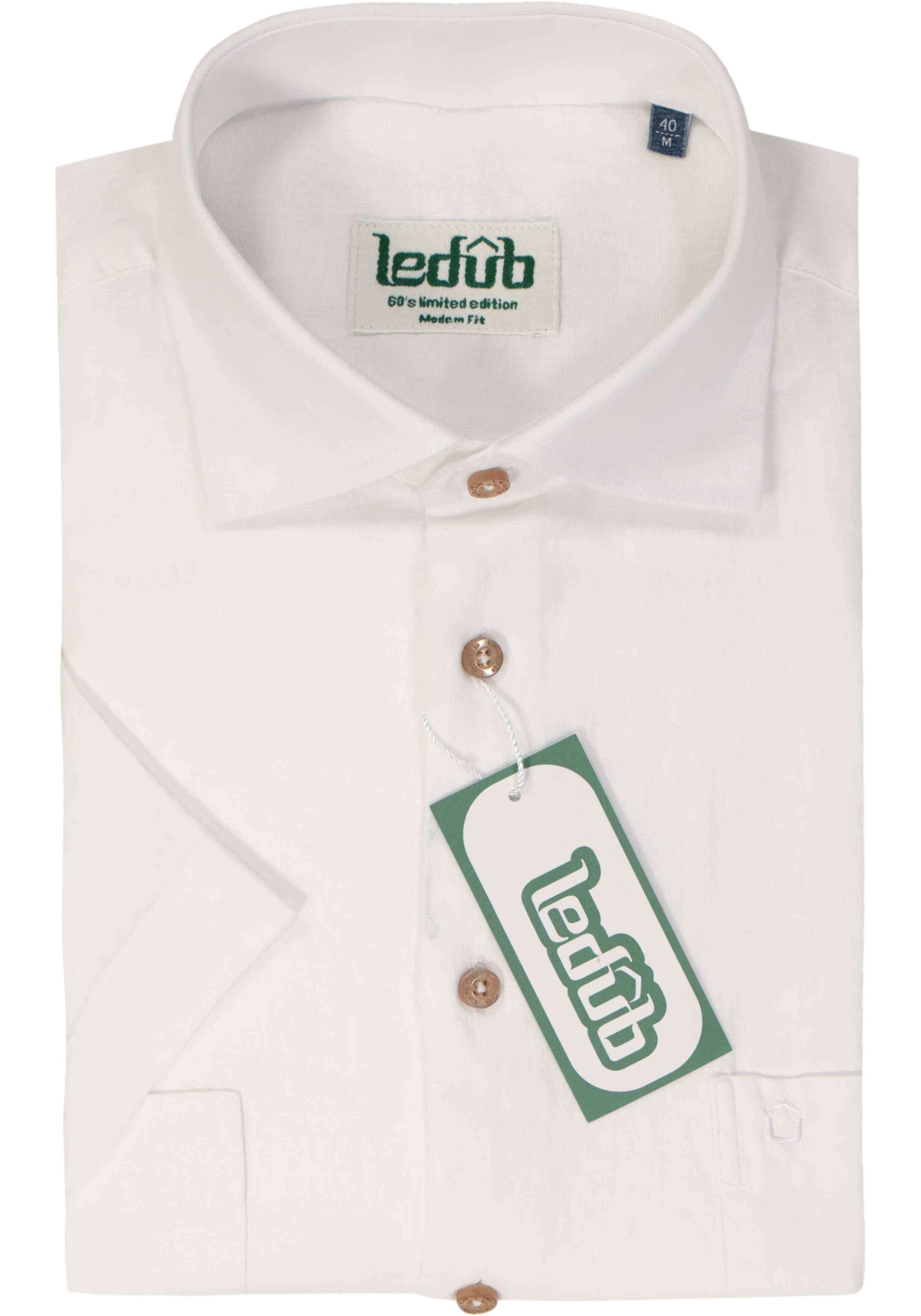 Ledub modern fit overhemd, korte mouw, structuur, wit