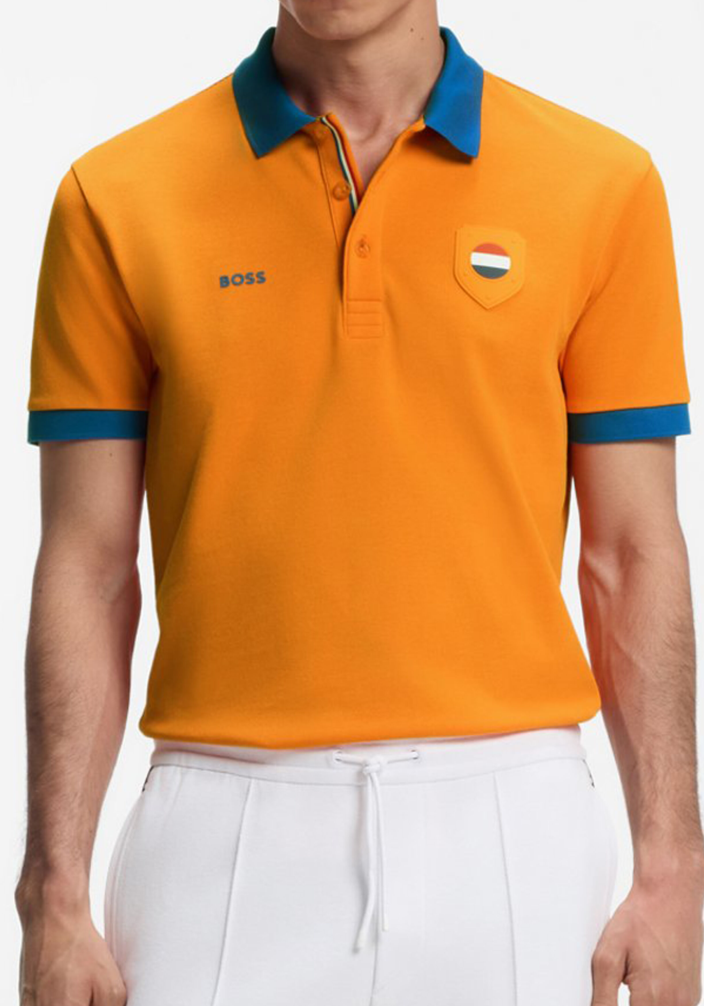BOSS Paddy regular fit heren voetbalfan polo, pique, oranje