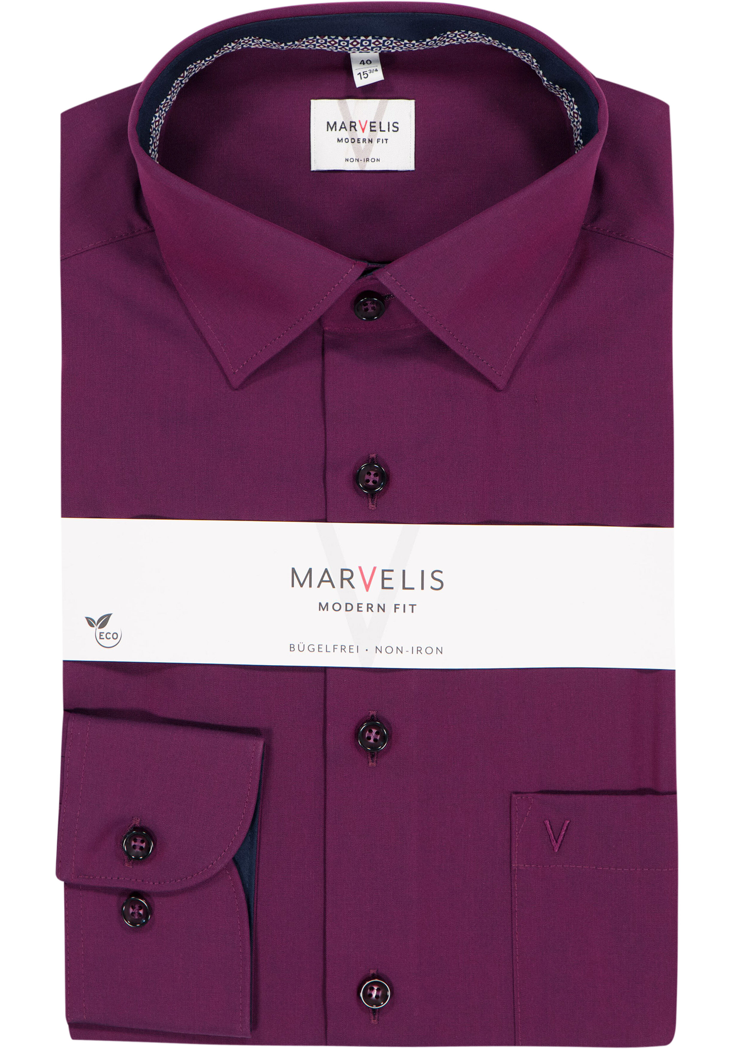 MARVELIS modern fit overhemd, popeline, bordeaux rood