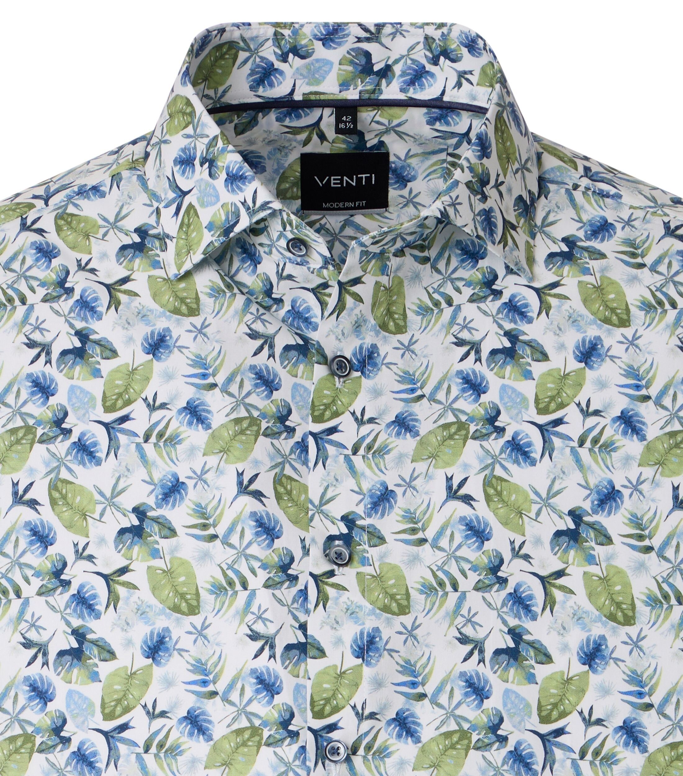 VENTI modern fit overhemd, popeline, wit, blauw, groen dessin