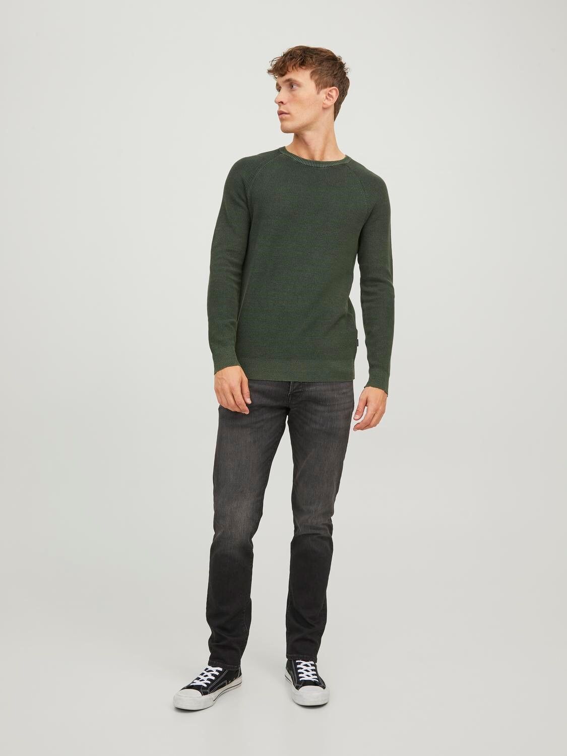 JACK & JONES Matt knit crew neck slim fit, heren pullover katoen met O-hals, groen