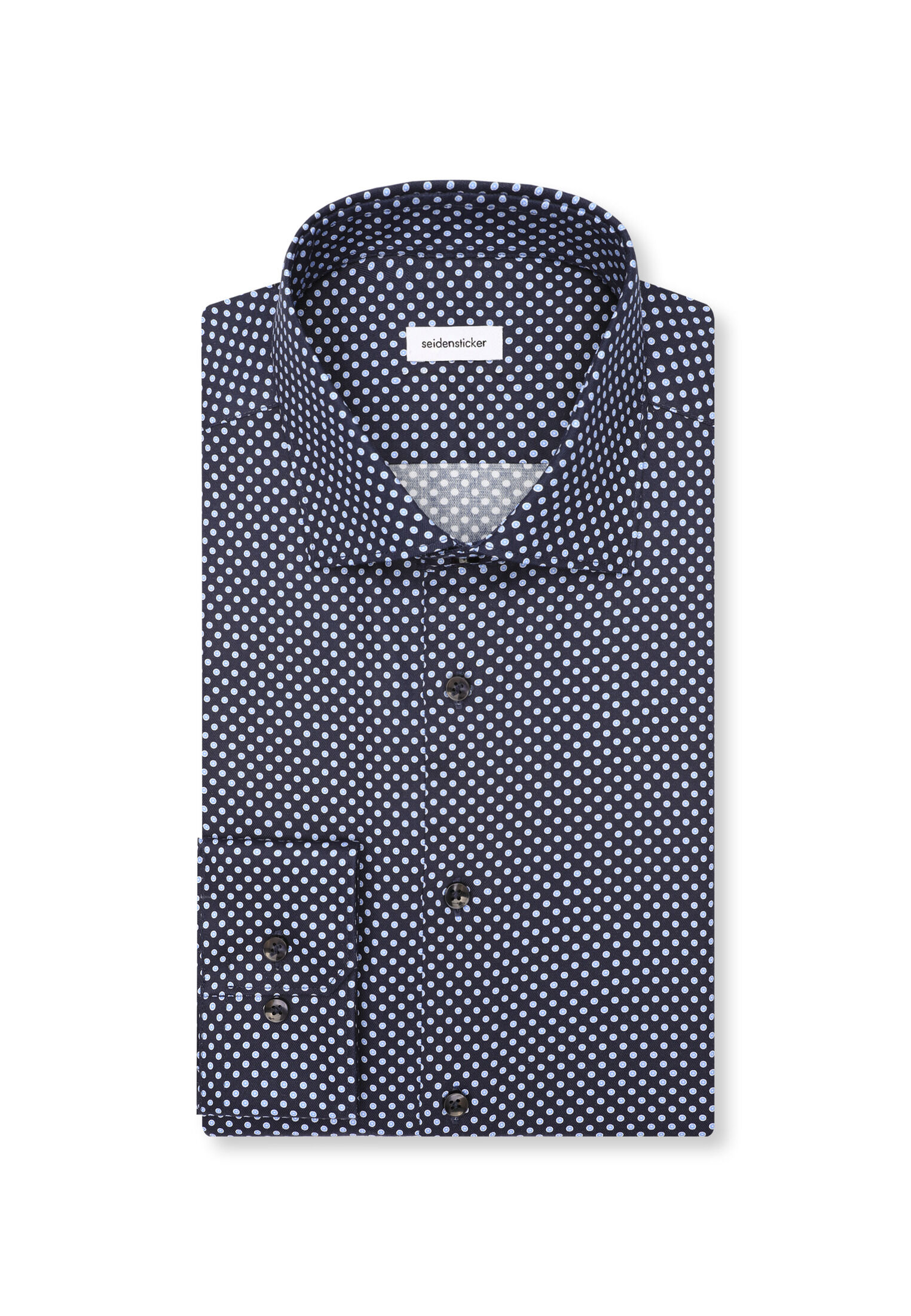 Seidensticker shaped fit overhemd, mouwlengte 7, popeline, blauw dessin