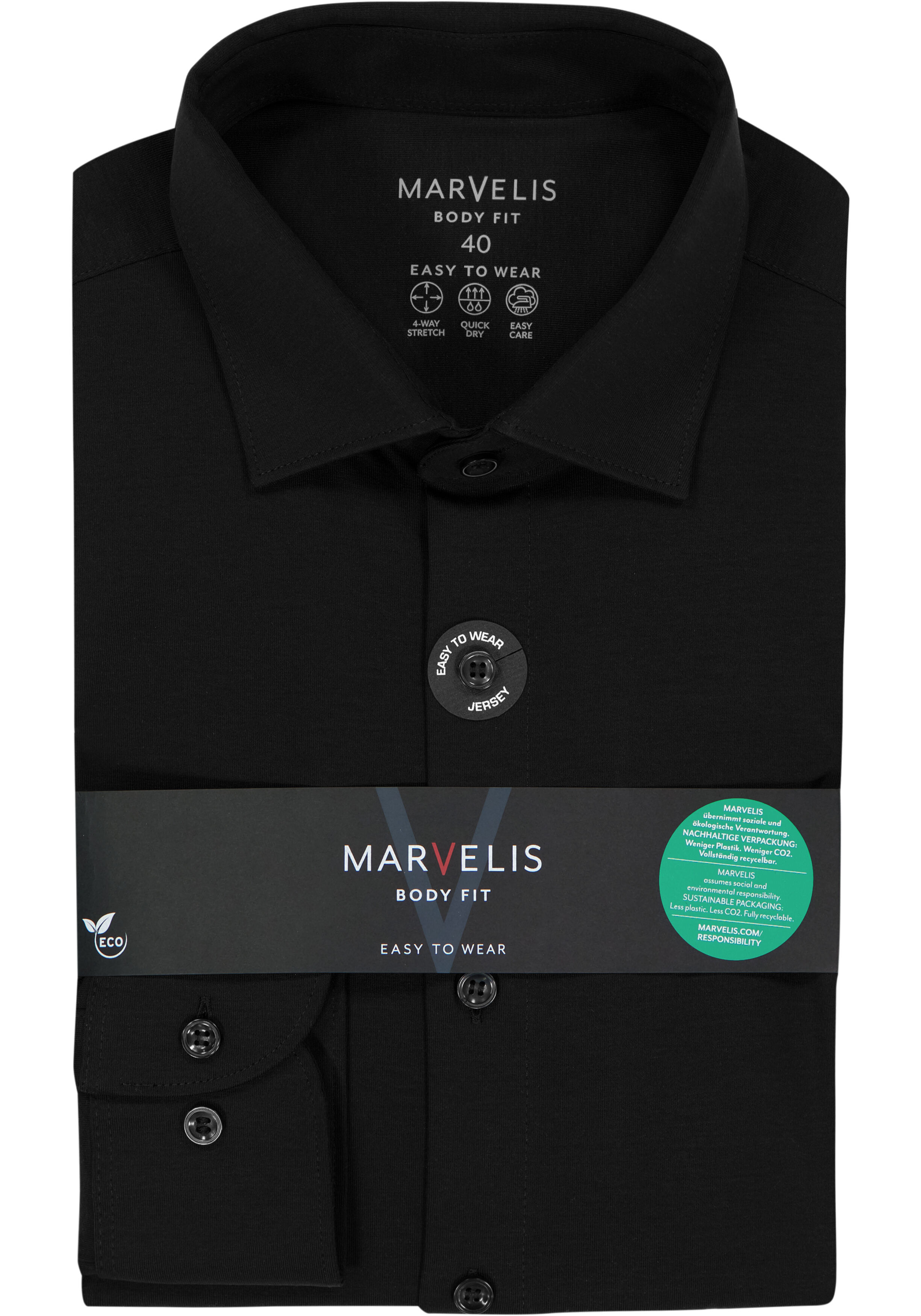 MARVELIS body fit overhemd, tricot, zwart