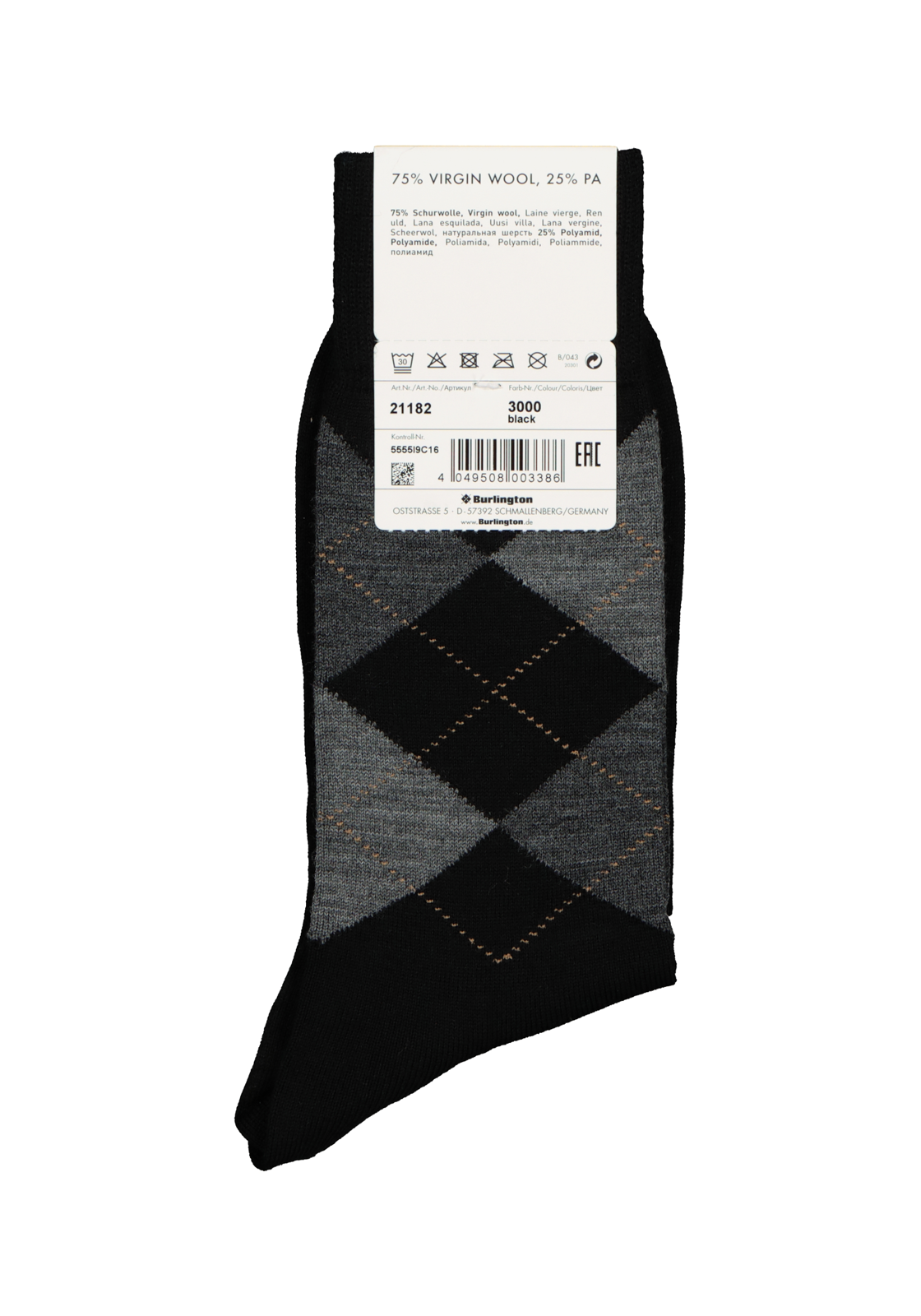 4-4049508003386_burlington_sokken_HR Burlington Edinburgh herensokken, wol, zwart met grijs