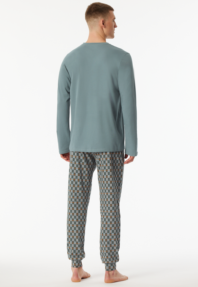 SCHIESSER Cotton Essentials Pyjama lang, heren pyjama set, mineraalgroen dessin
