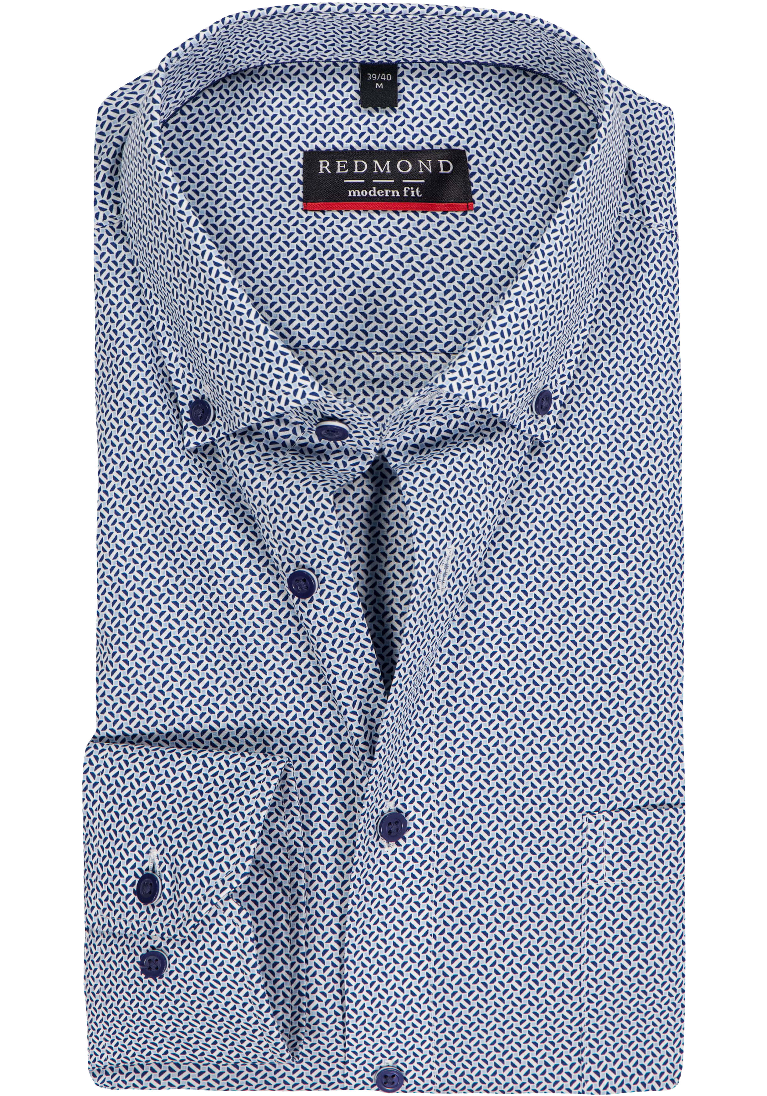 Redmond modern fit overhemd, popeline, blauw dessin