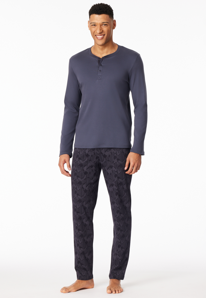 SCHIESSER Fine Interlock Pyjama lang, heren pyjama set, koolzwart dessin