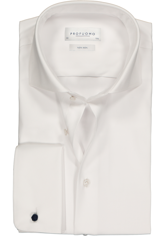 Profuomo slim fit overhemd, dubbele manchet 2-ply twill, wit Profuomo slim fit overhemd, dubbele manchet 2-ply twill, wit