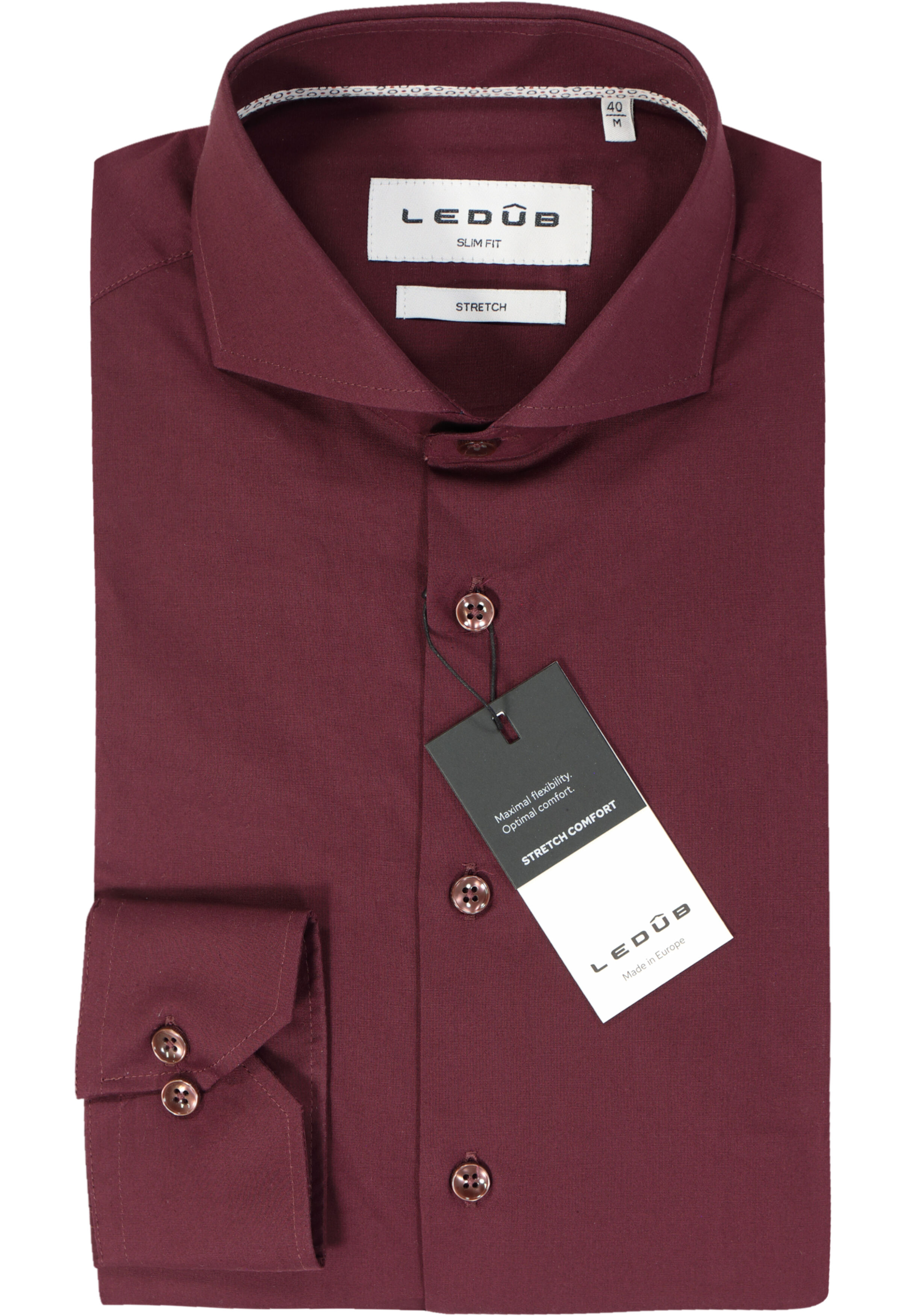 Ledub slim fit overhemd, popeline, donkerrood