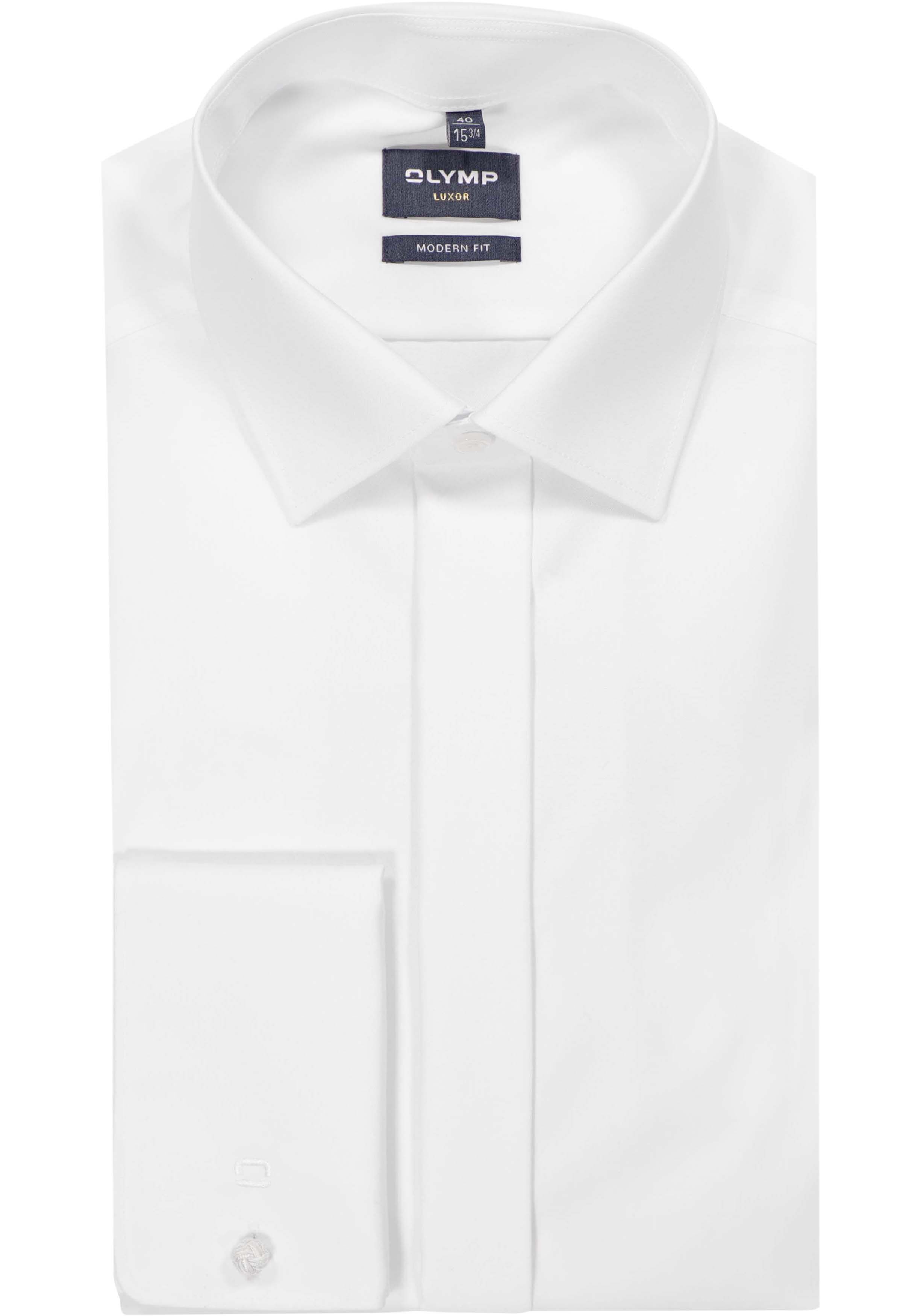 OLYMP Luxor modern fit overhemd, smoking overhemd, mouwlengte 7, wit met Kent kraag