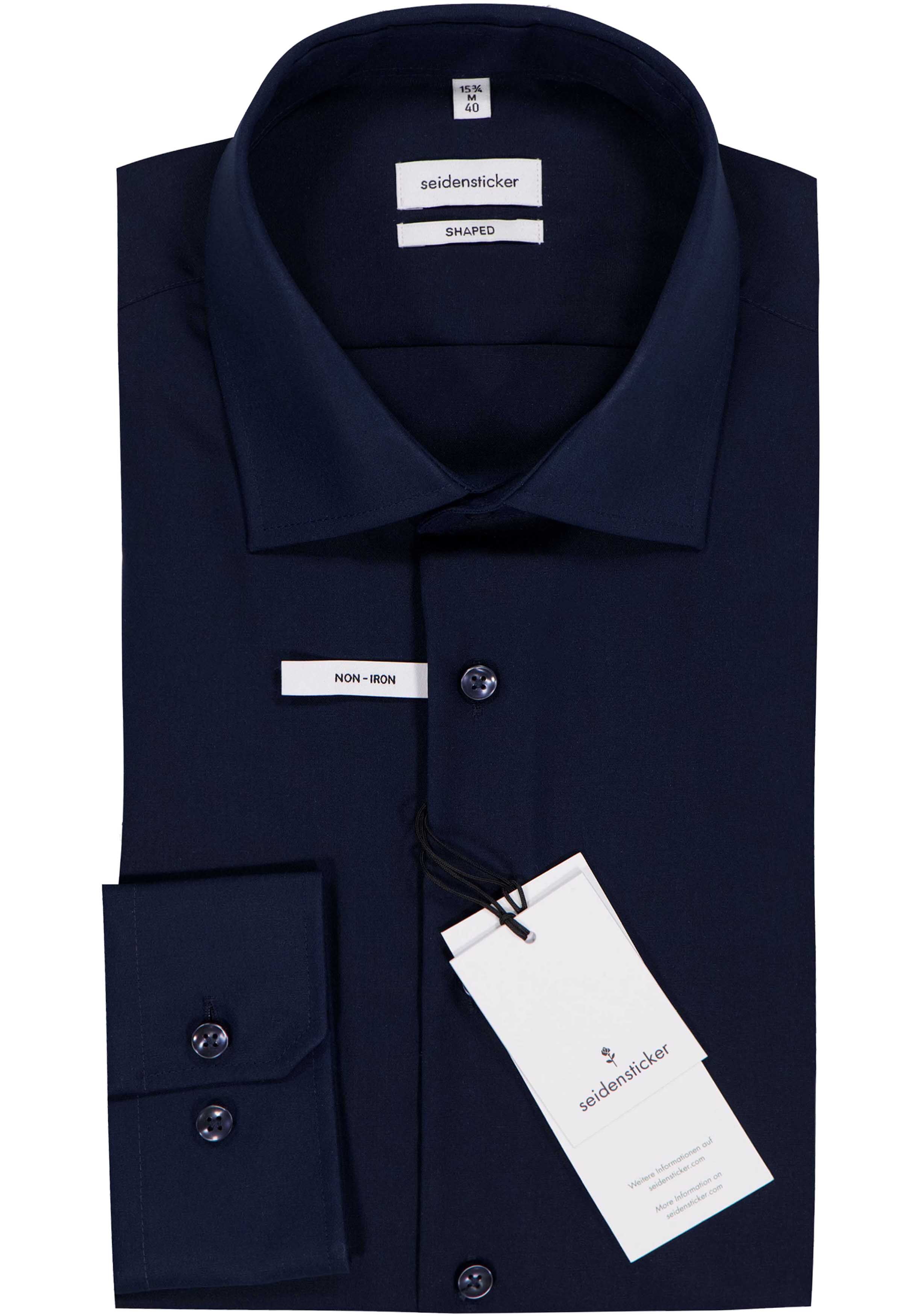 Seidensticker shaped fit overhemd, donkerblauw 