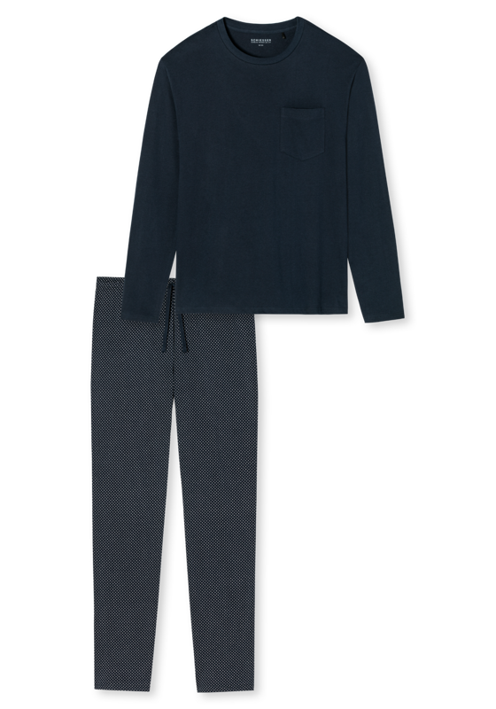 SCHIESSER Ebony pyjamaset, heren pyjama lang jersey blauw SCHIESSER Ebony pyjamaset, heren pyjama lang jersey blauw