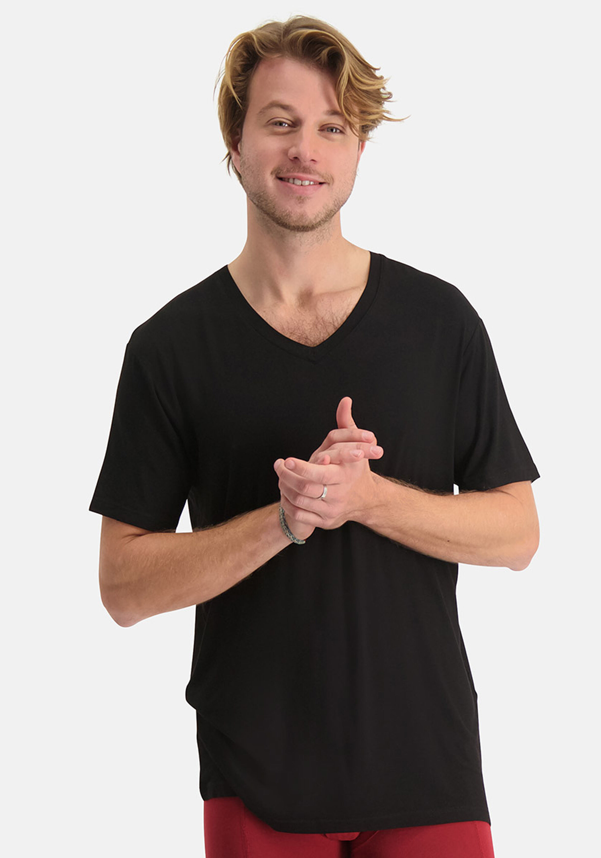 Bamboo Basics Vance V-neck T-shirt (2-pack), heren T-shirt V-hals, zwart