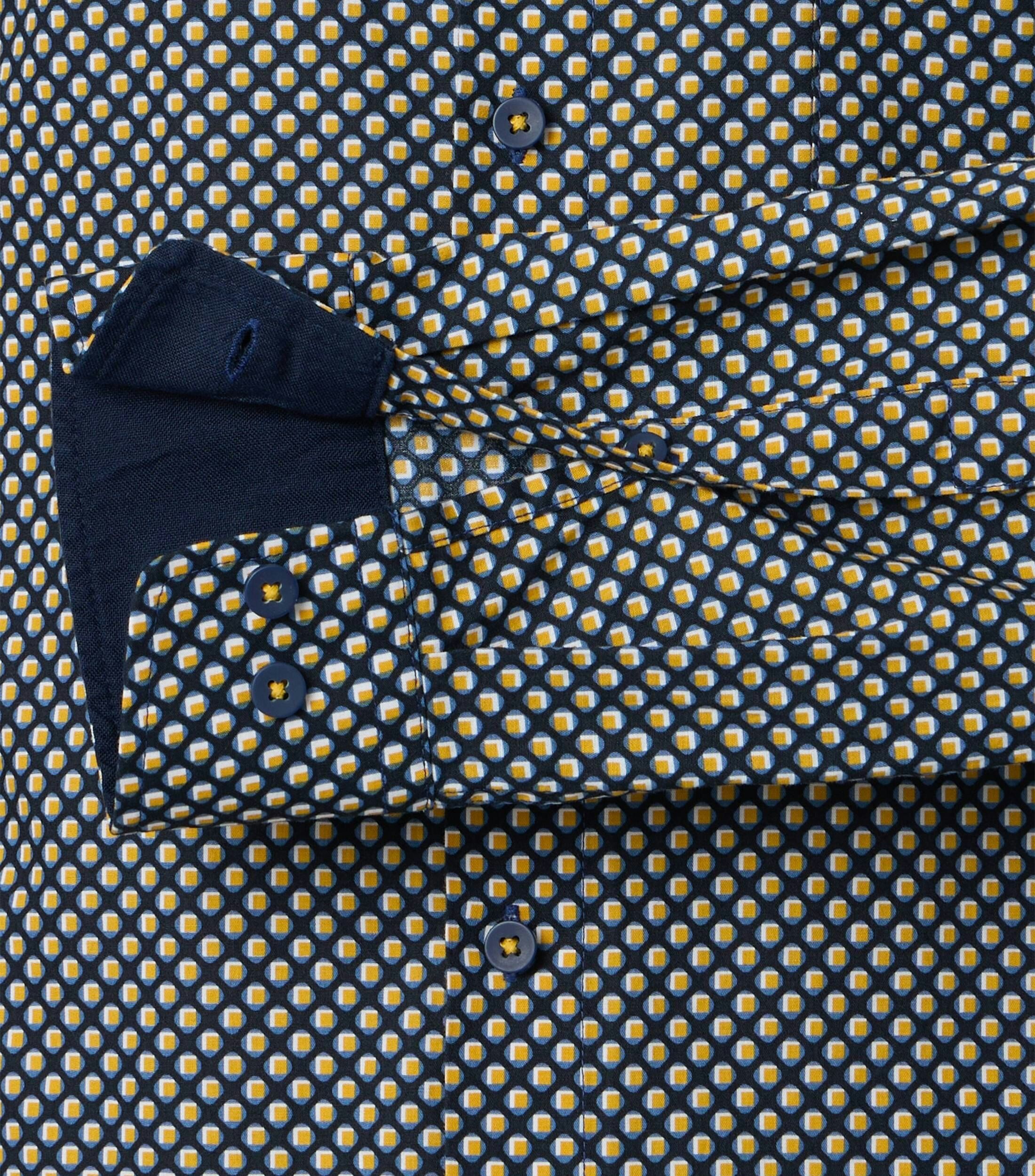 Redmond modern fit overhemd, popeline, donkerblauw met geel, wit en lichtblauw dessin