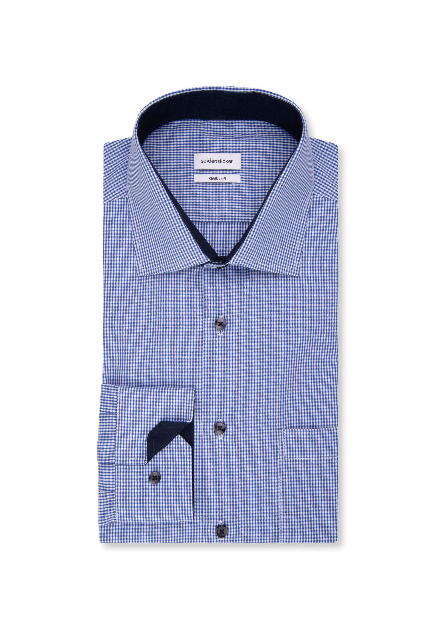 Seidensticker regular fit overhemd, popeline, blauw geruit