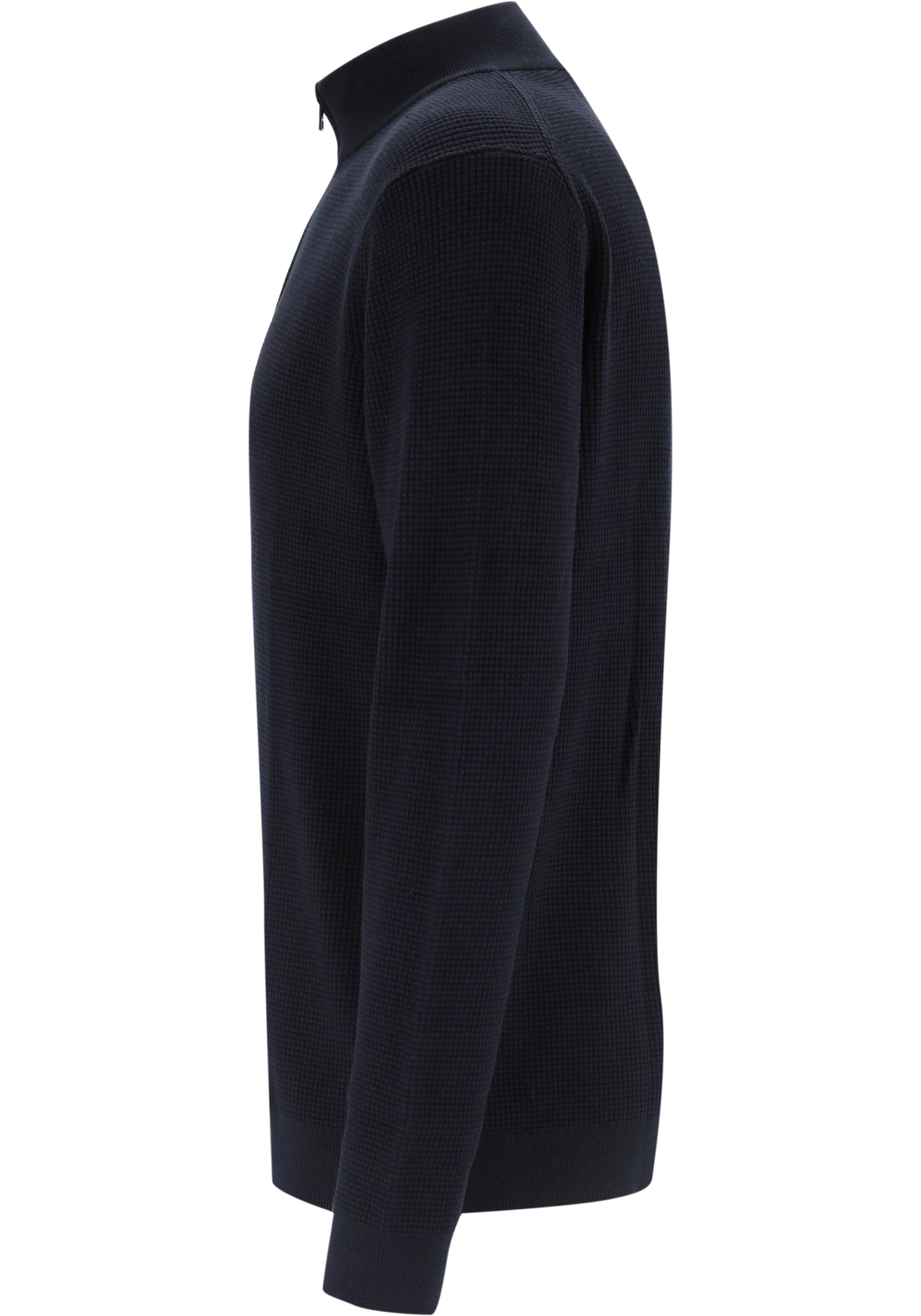OLYMP Casual modern fit half zip trui katoen, korte rits, marine blauw