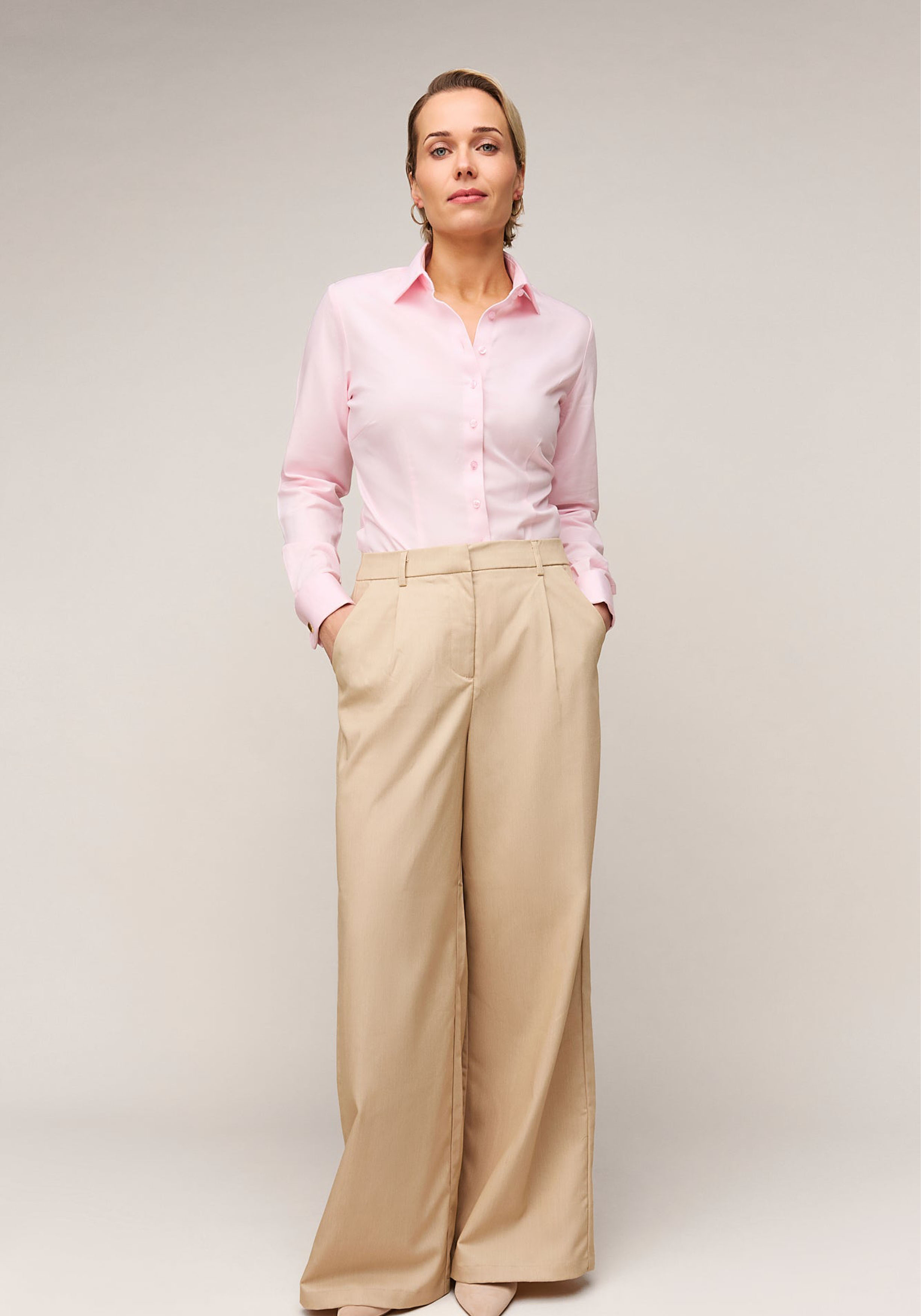 Vander Amsterdam damesblouse slim fit dubbele manchet, twill, roze