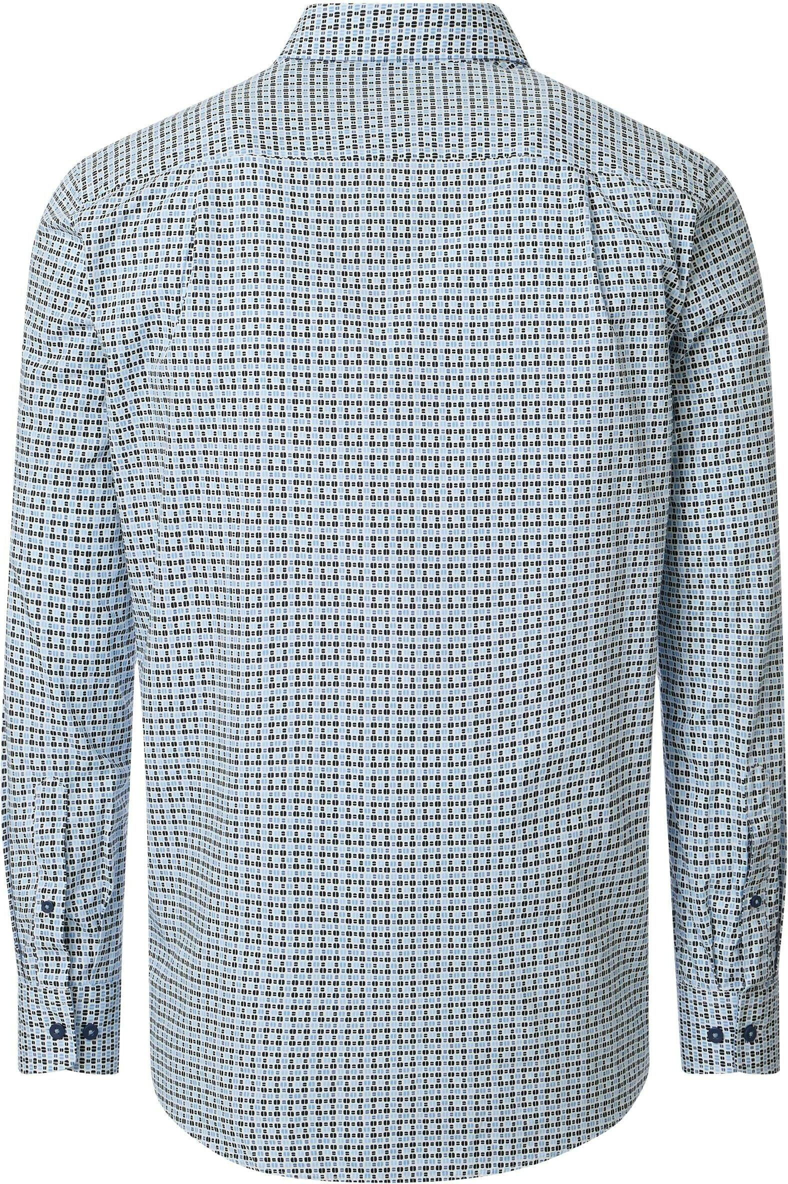 Redmond modern fit overhemd, popeline, wit, lichtblauw, zwart dessin