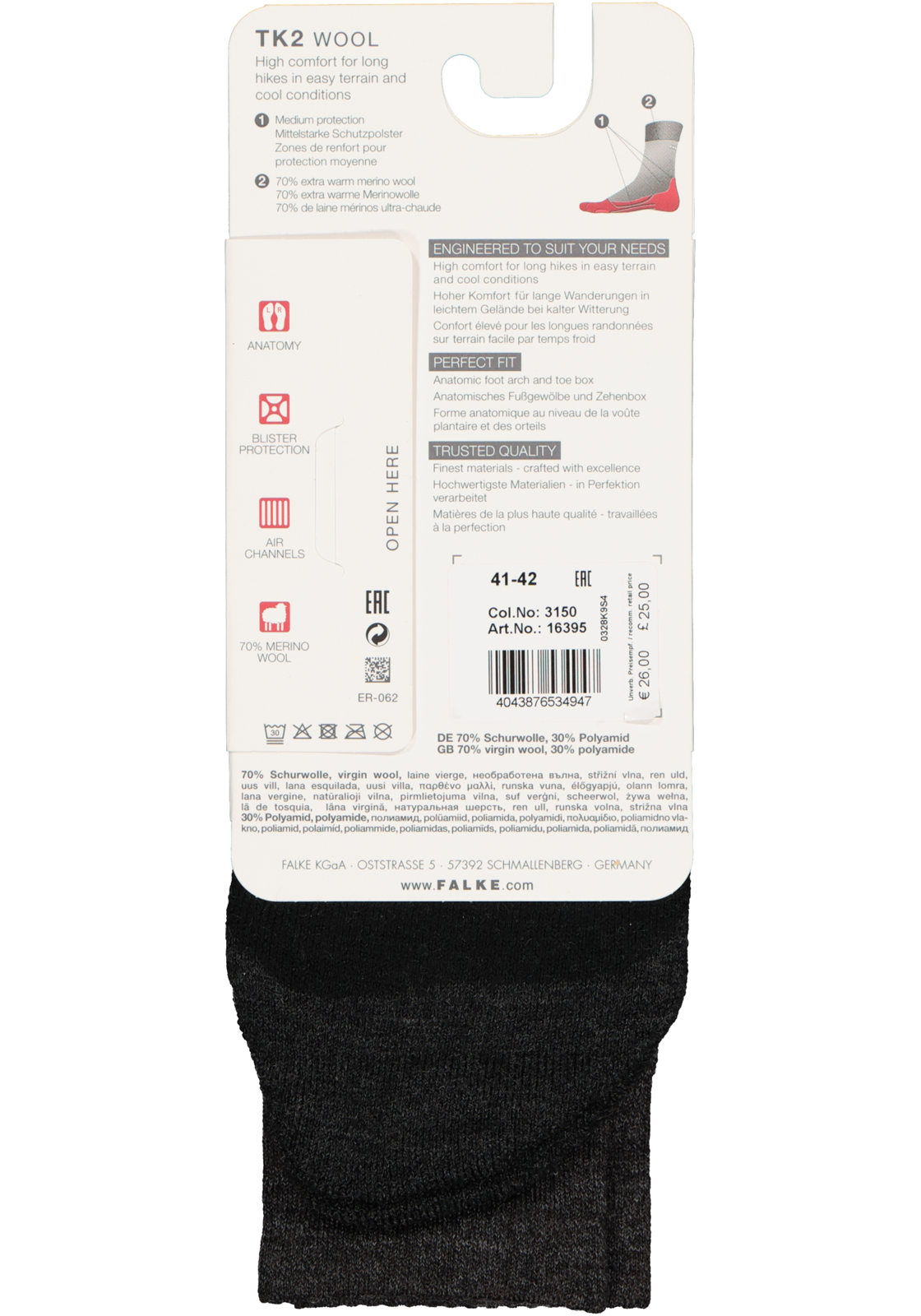 3-4043876534947_sok_HR FALKE TK2 Wool dames wandelsokken, antraciet-mix (smog)