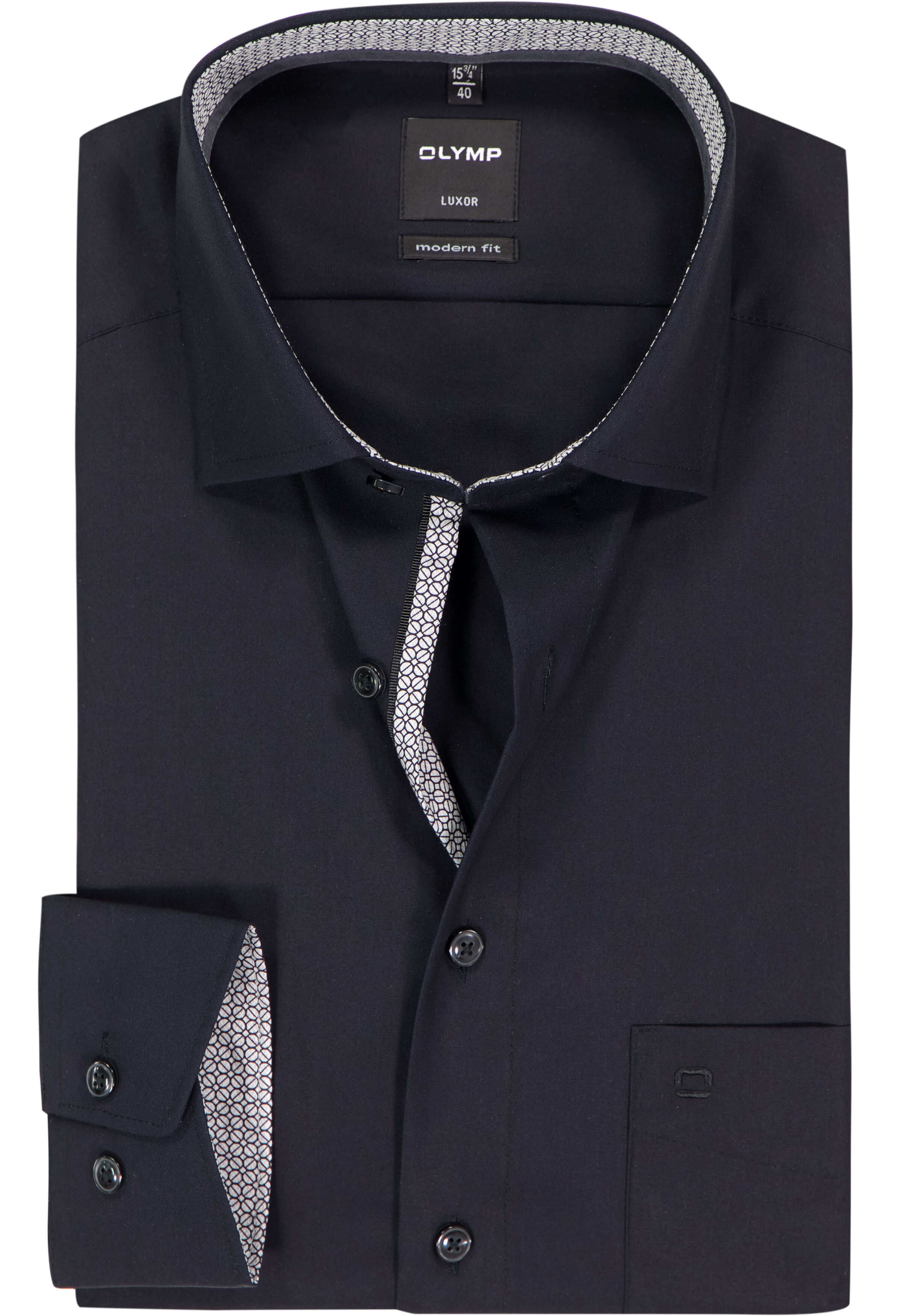 OLYMP Luxor modern fit overhemd, mouwlengte 7, zwart (contrast)