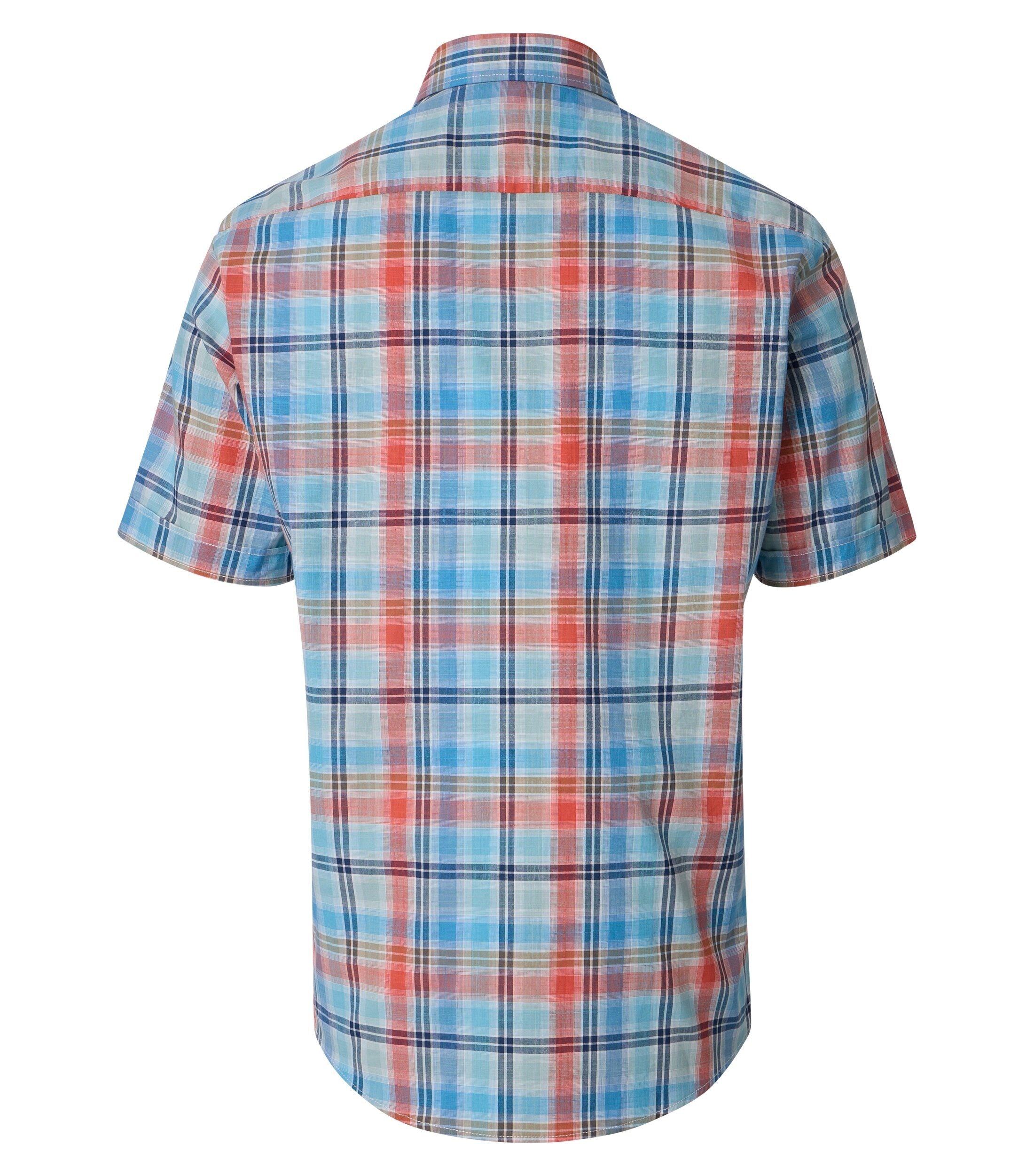 CASA MODA Sport casual fit overhemd, korte mouw, chambray, lichtblauw, oranje, wit, donkerblauw geruit