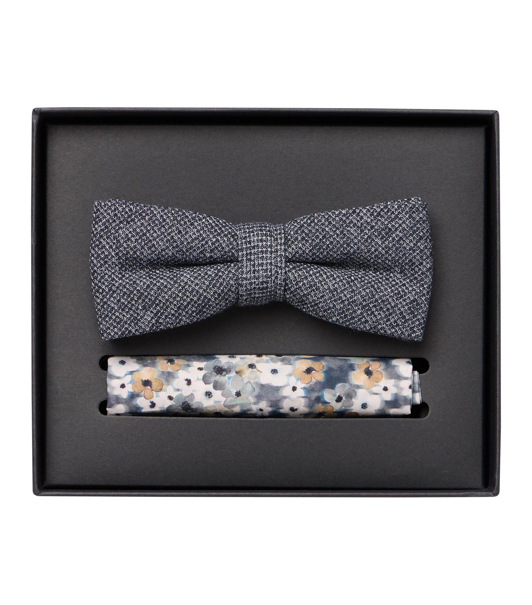 VENTI set met vlinderdas en pochet, blauw, grijs, wit dessin