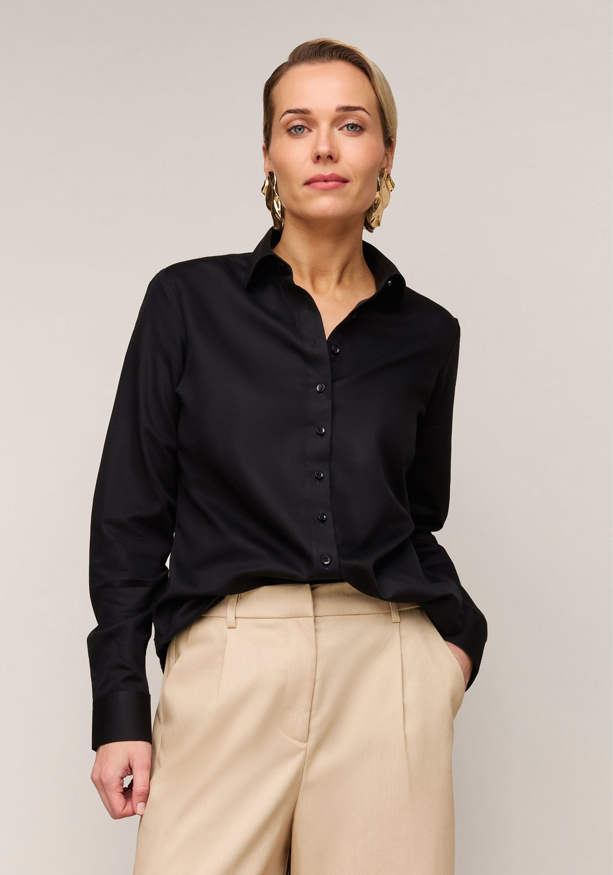 Vander Amsterdam damesblouse regular fit enkele manchet, twill, zwart
