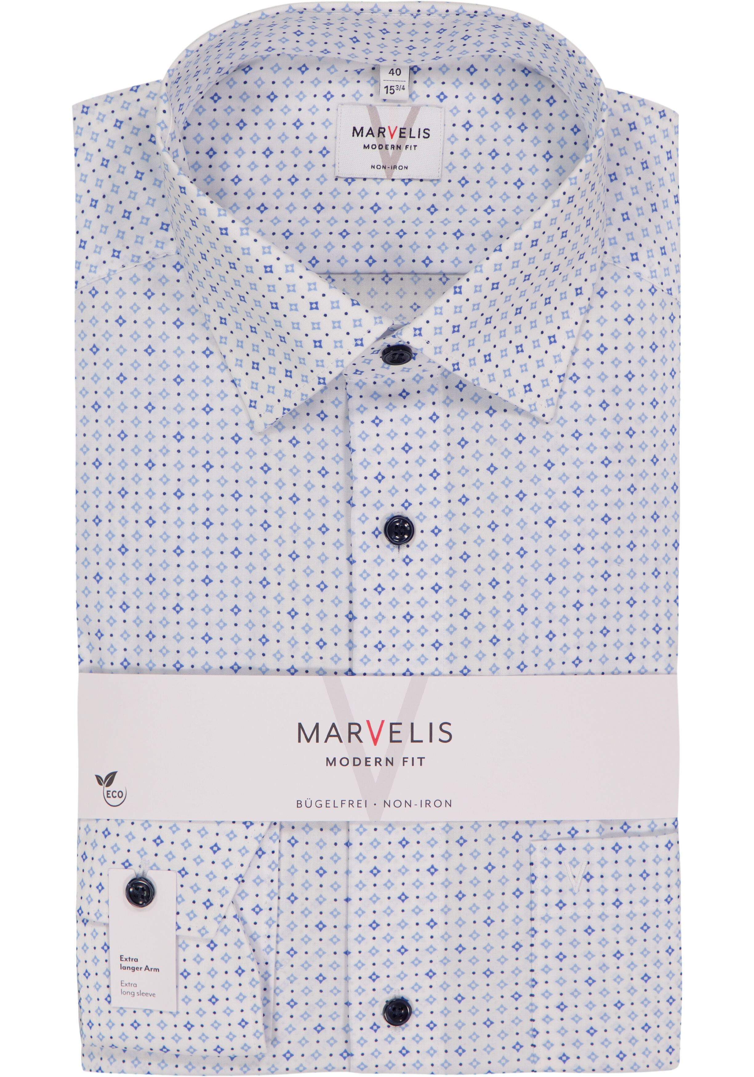 MARVELIS modern fit overhemd, mouwlengte 7, popeline, lichtblauw dessin