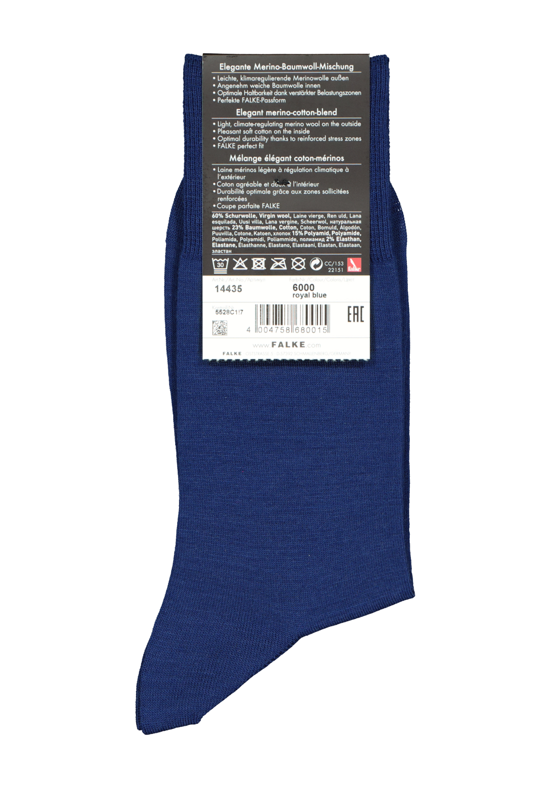4-4004758680015_sokken_falke_airport_1_paar_HR FALKE Airport herensokken, middenblauw (royal blue)