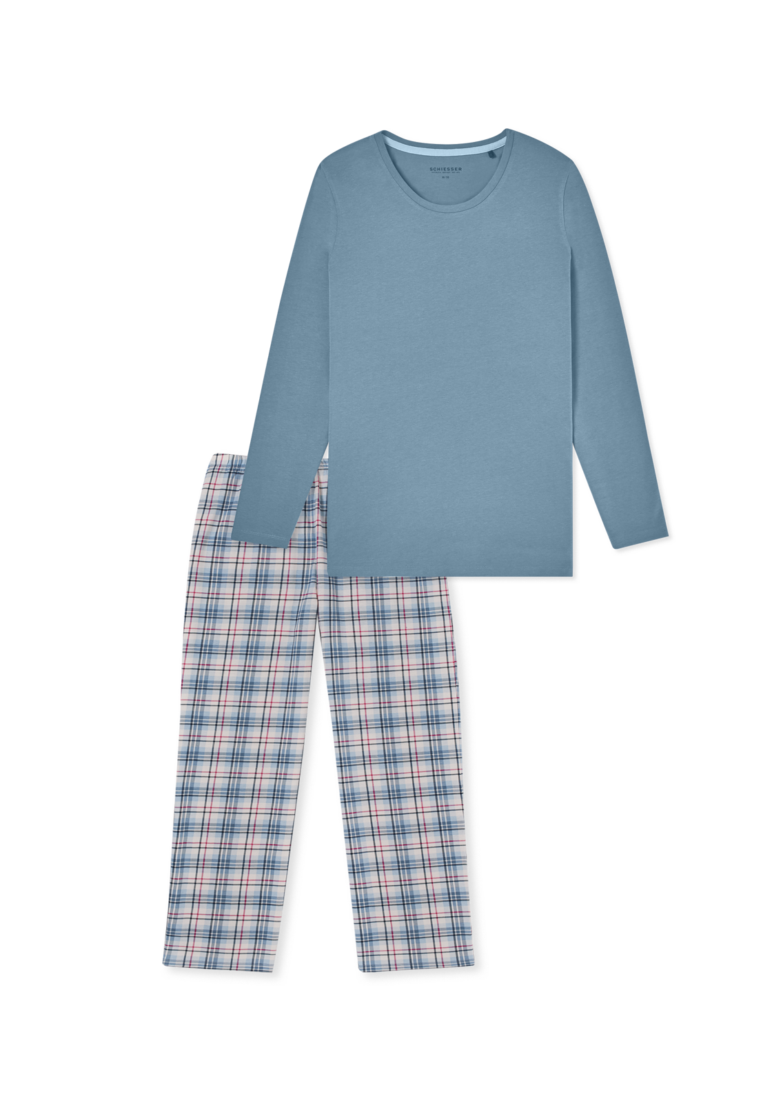 image_2_181250-808_2_1280x1280 SCHIESSER Comfort Essentials pyjamaset, dames pyjama lang blauw-grijs