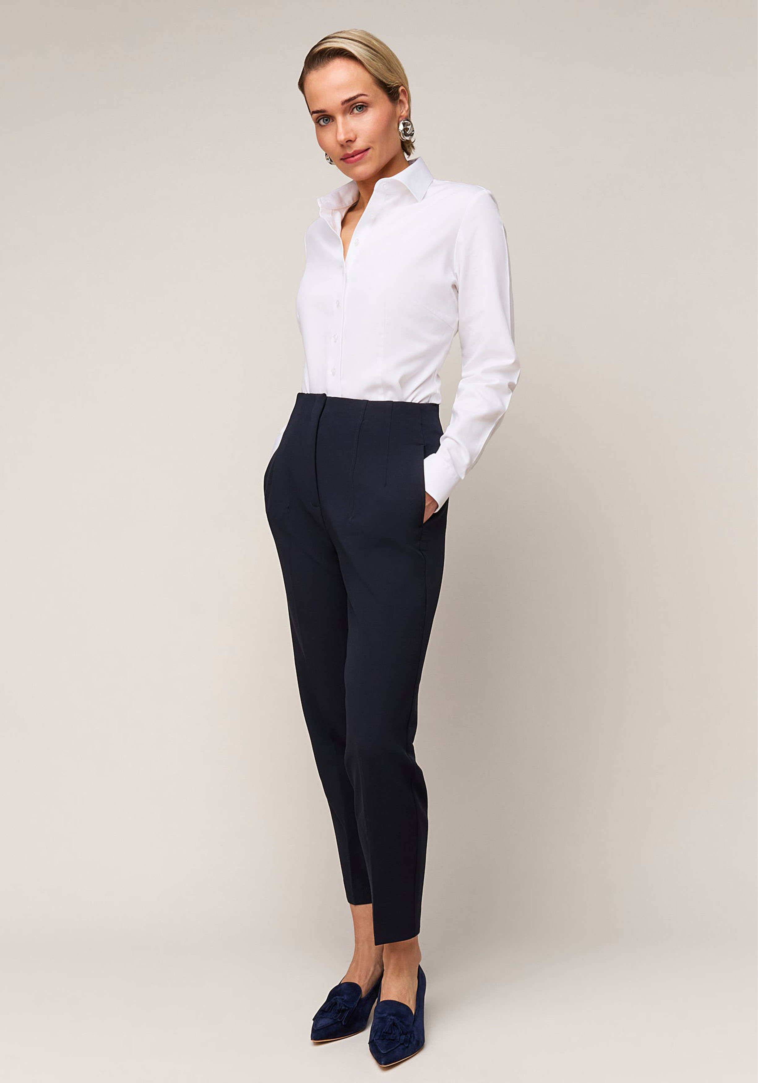 Vander Amsterdam damesblouse slim fit enkele manchet, twill, wit
