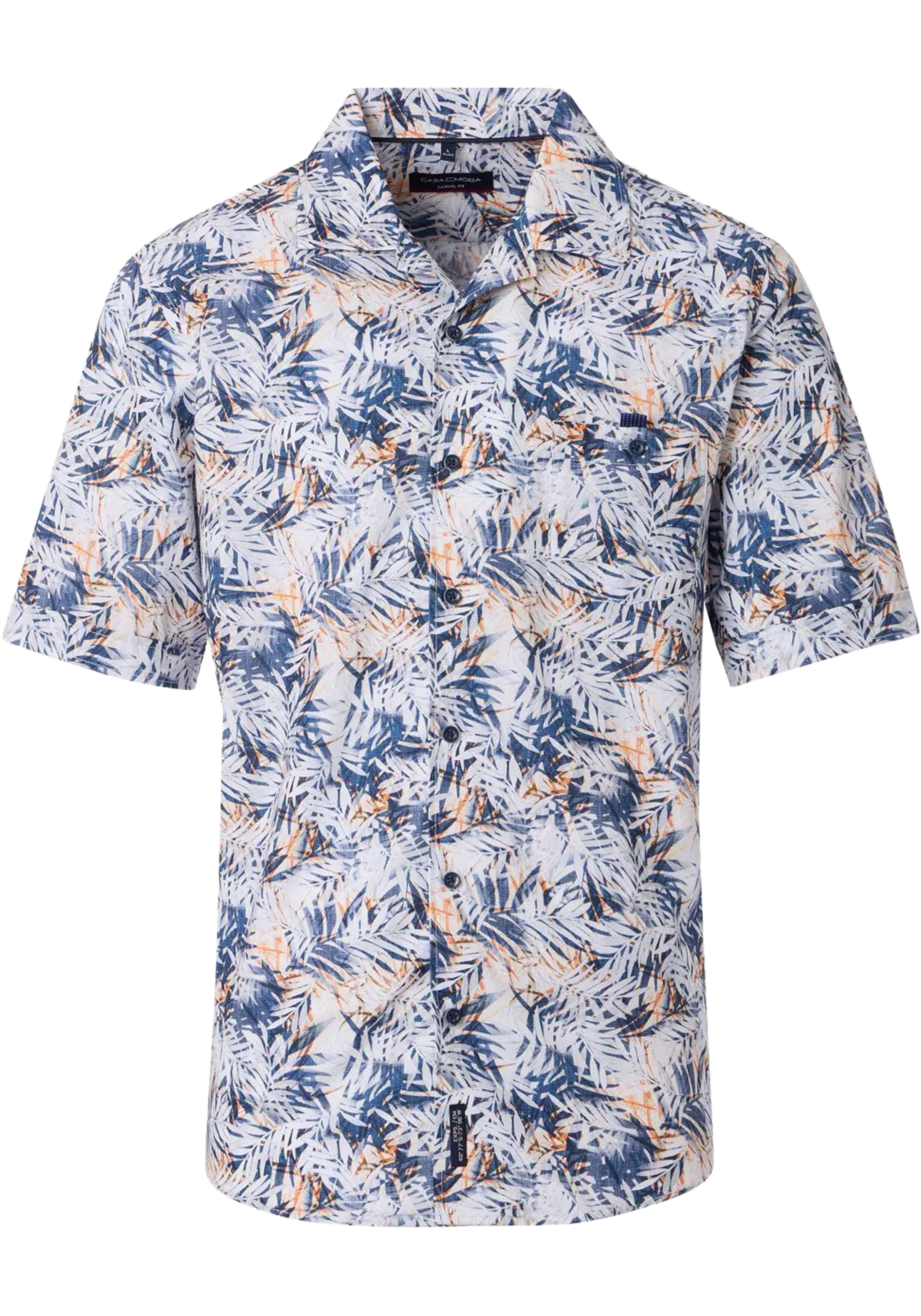 CASA MODA Sport casual fit overhemd, korte mouw, chambray, blauw, wit en lichtblauw dessin