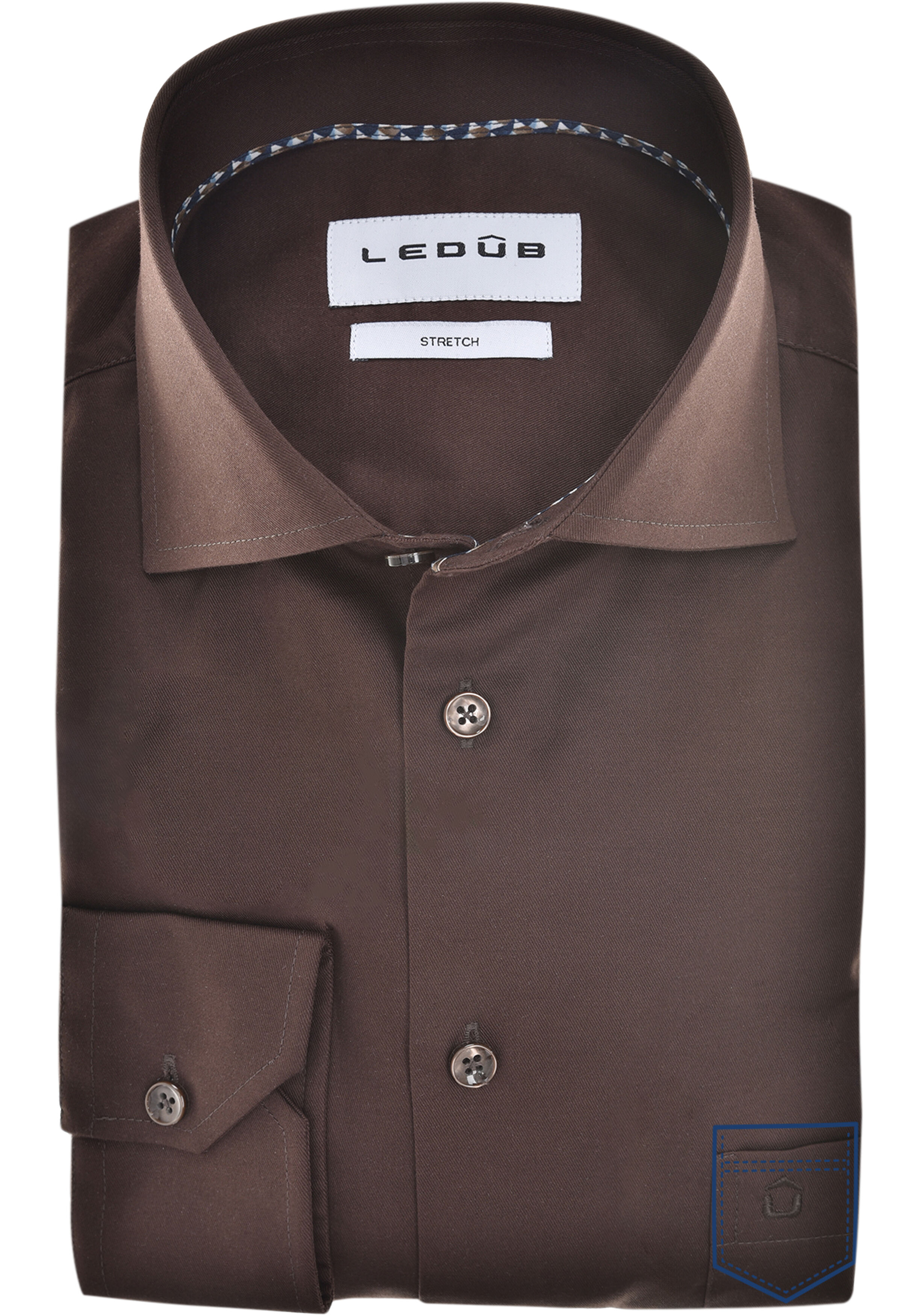 Ledub modern fit overhemd, mouwlengte 72 cm, popeline, donkerbruin