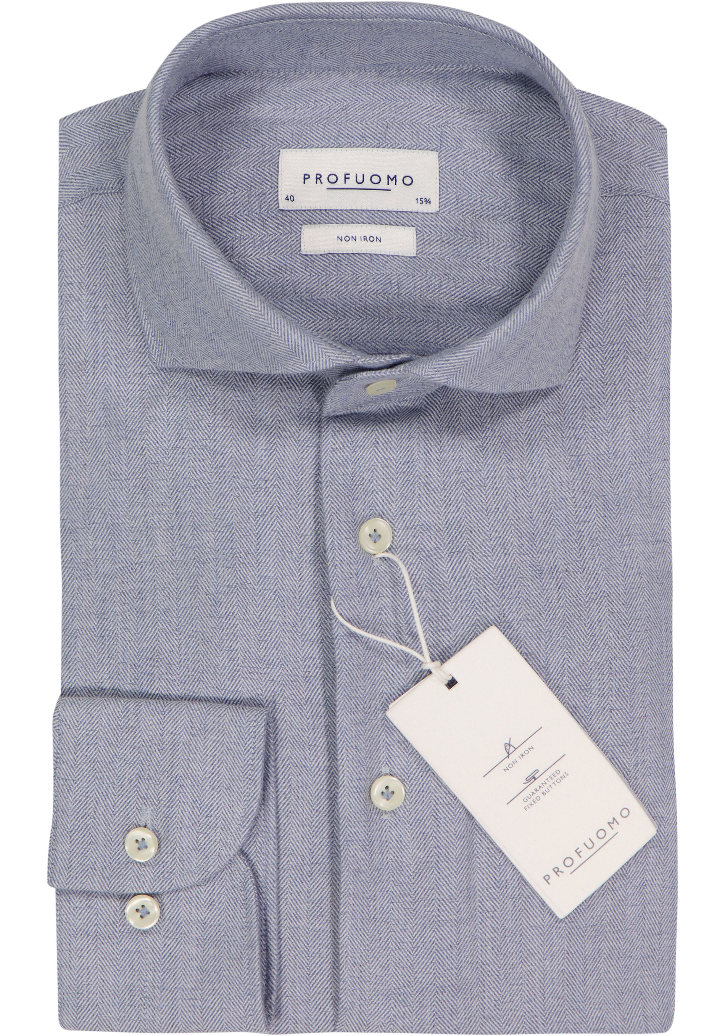 Profuomo slim fit heren overhemd, herringbone, blauw