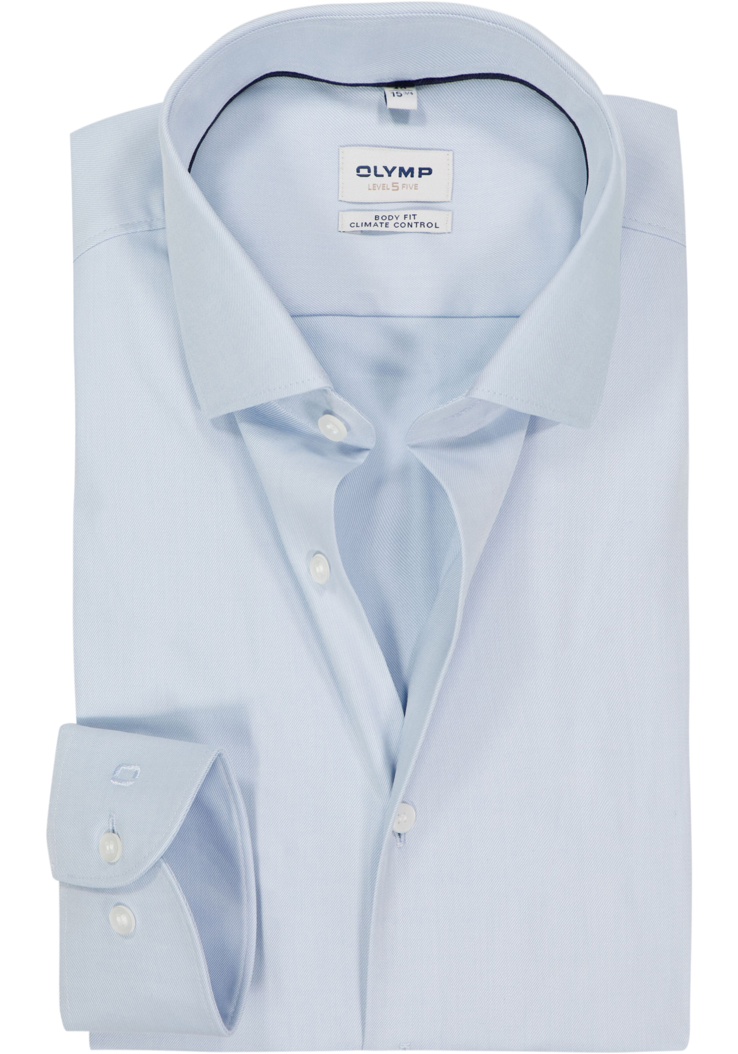 OLYMP 24/7 Level 5 body fit overhemd, mouwlengte 7, twill, lichtblauw