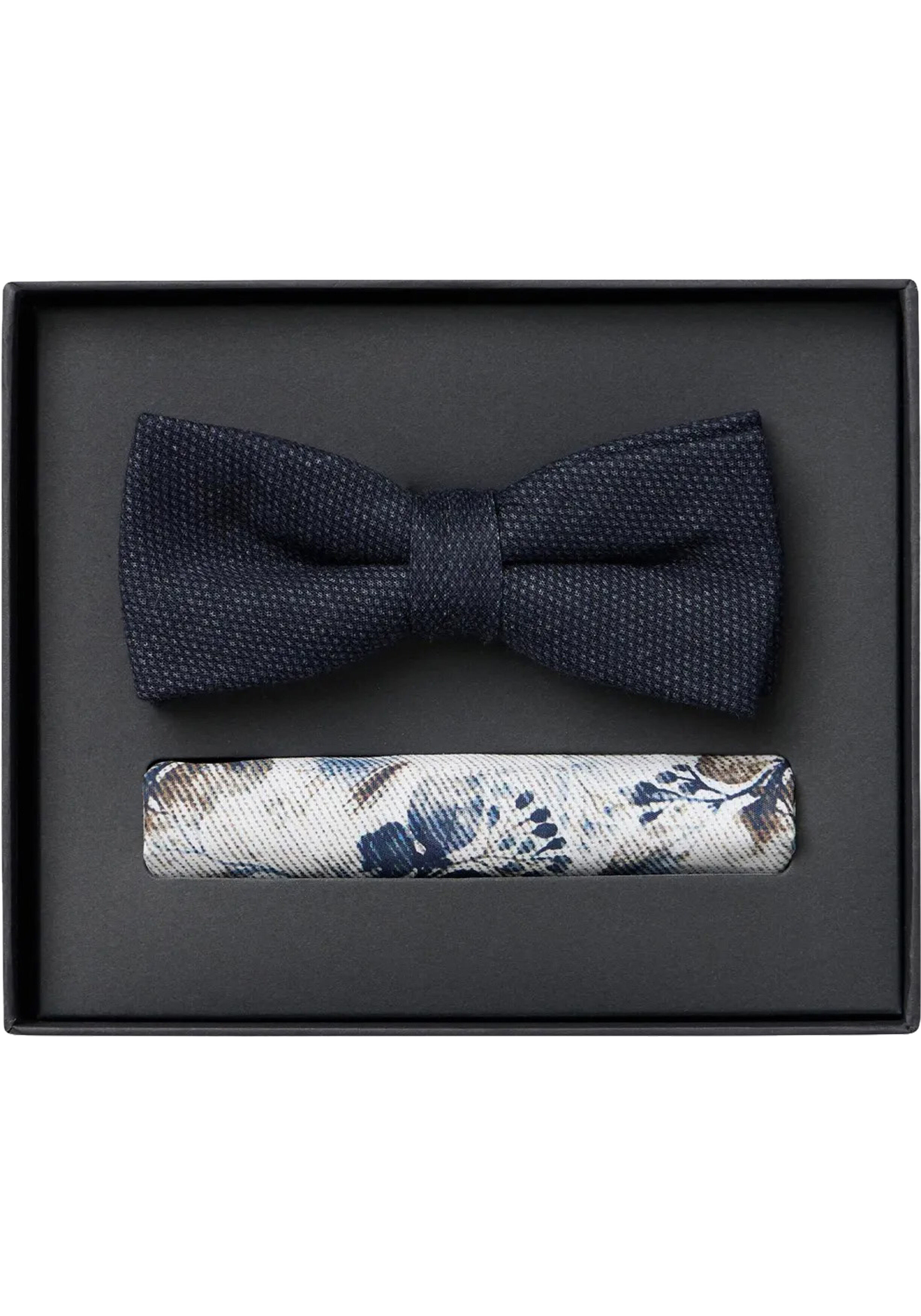 VENTI set met vlinderdas en pochet, donkerblauw, wit, bruin dessin