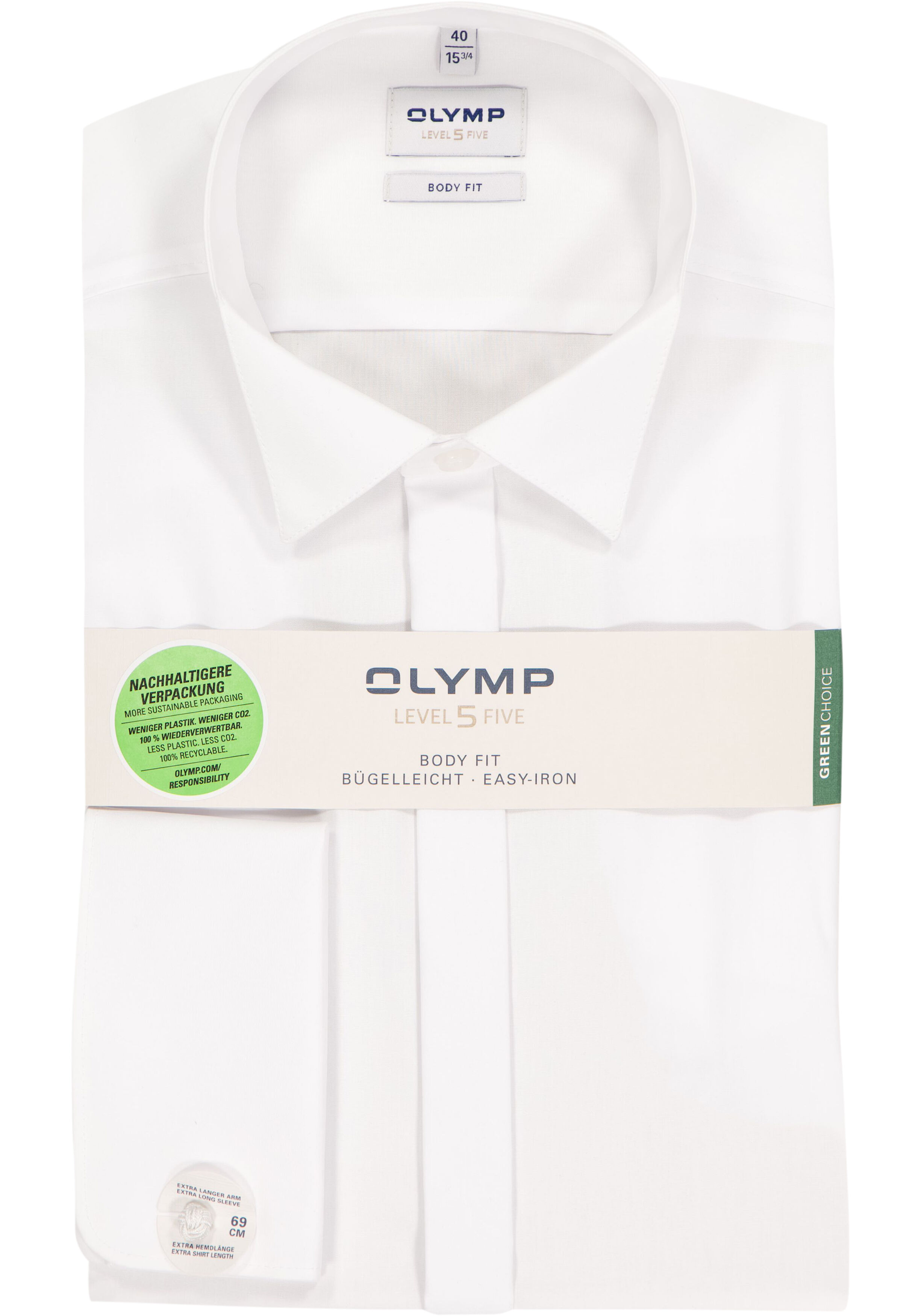 OLYMP Level 5 body fit overhemd, mouwlengte 7, smoking overhemd, wit met wing kraag