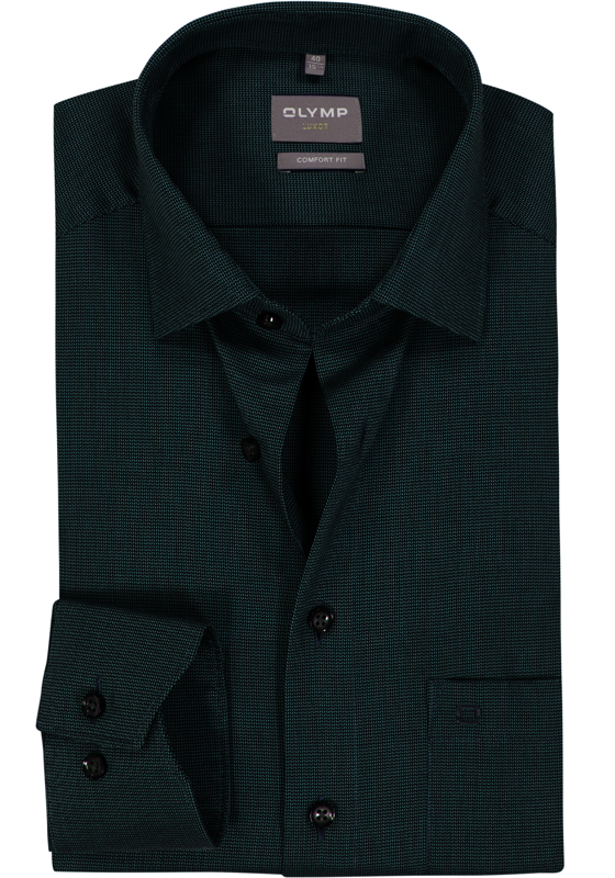 OLYMP Luxor comfort fit overhemd, mouwlengte 7, structuur, donkergroen OLYMP Luxor comfort fit overhemd, mouwlengte 7, structuur, donkergroen