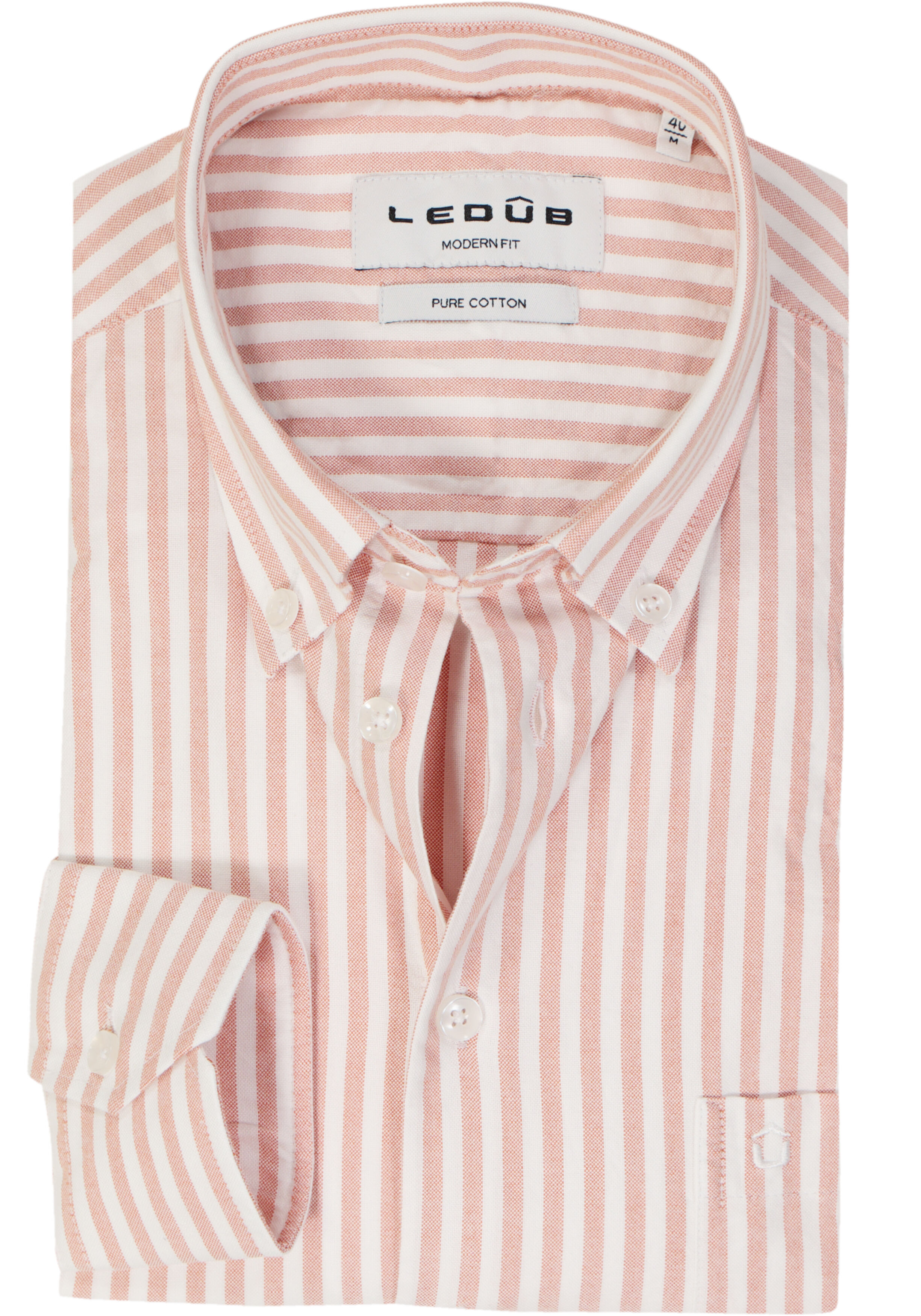 Ledub modern fit overhemd, popeline, middenoranje gestreept