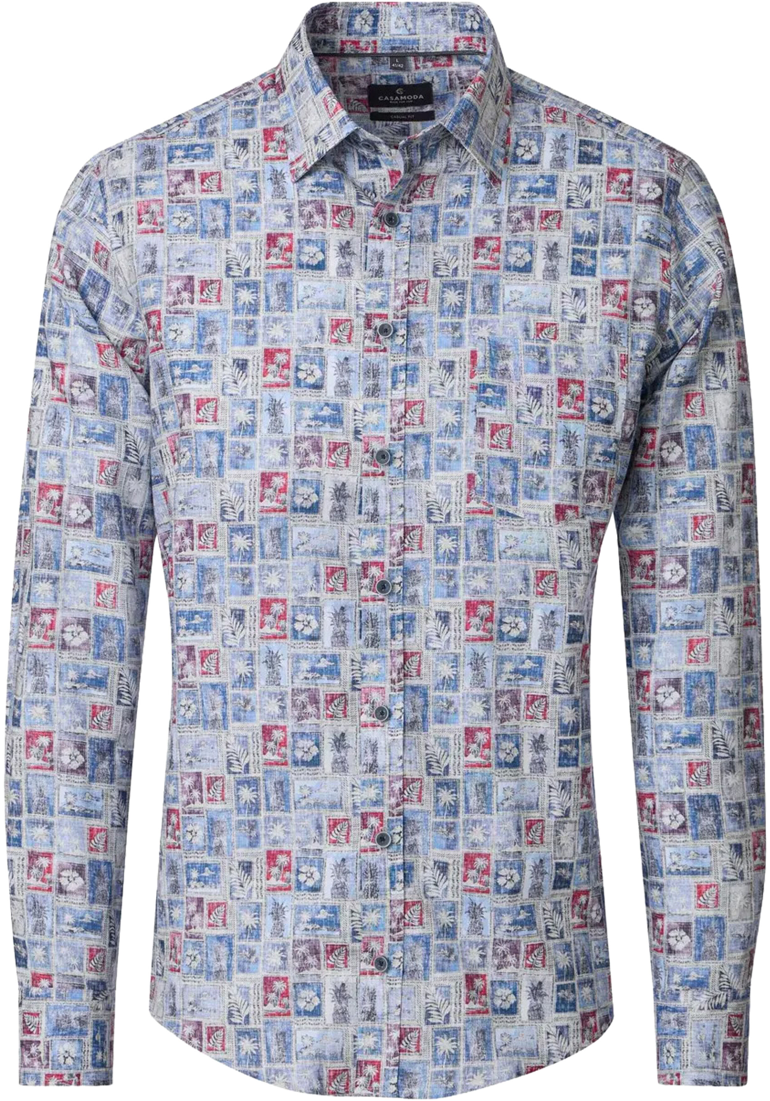 CASA MODA Sport casual fit overhemd, structuur, blauw met rood dessin