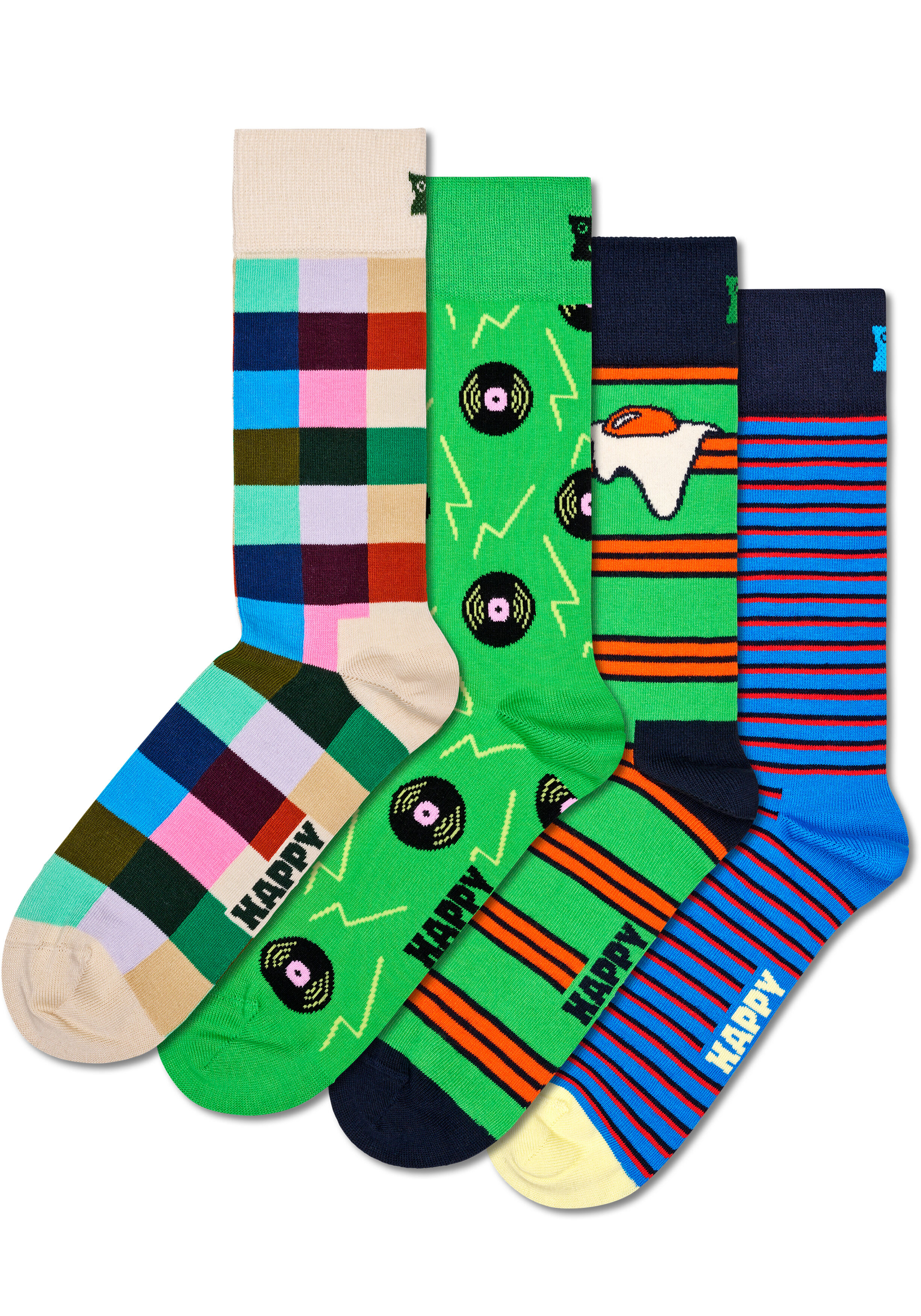 Happy Socks Record Socks Gift Set (4-pack), unisex sokken in cadeauverpakking, wit