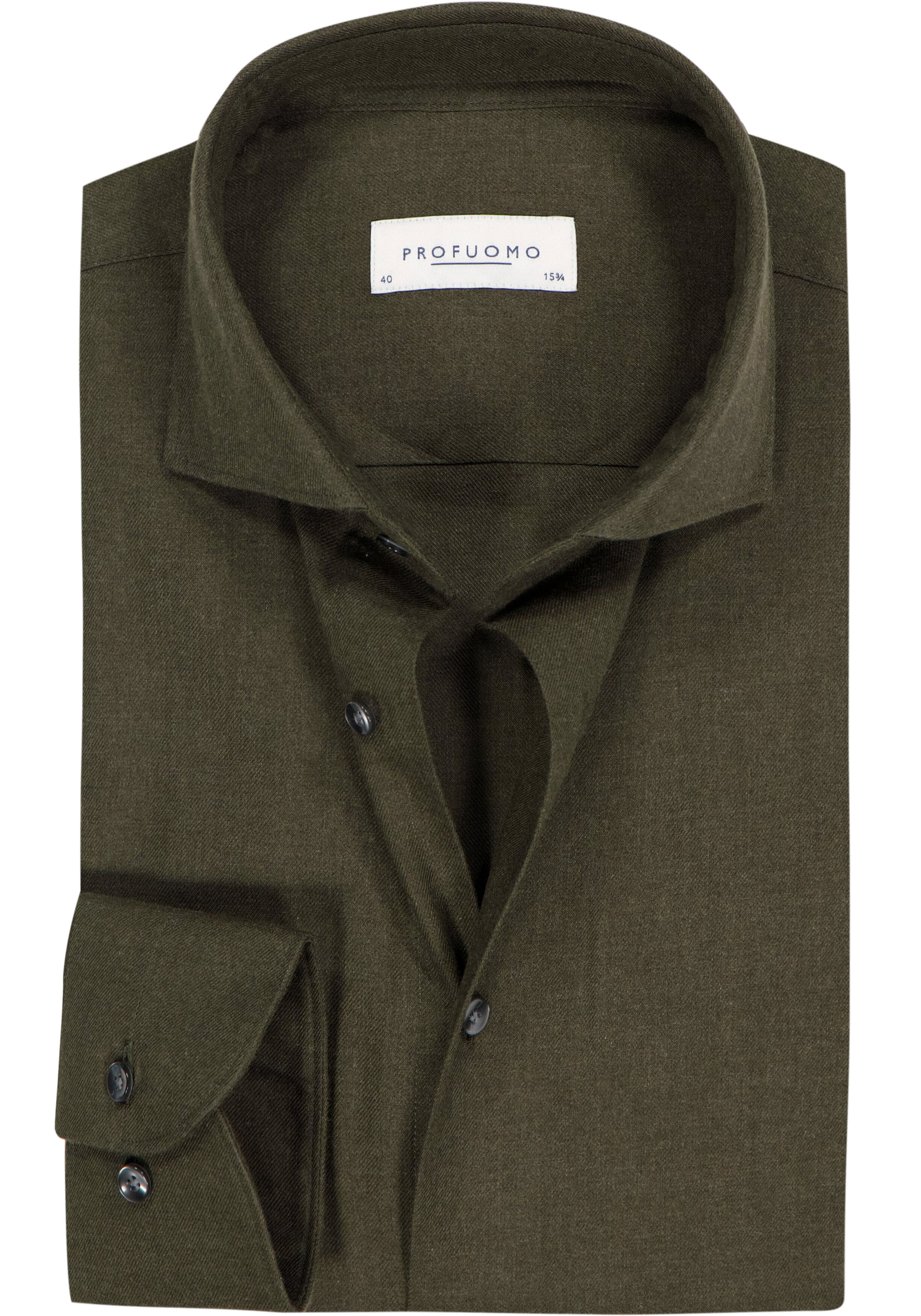 Profuomo slim fit heren overhemd, flanel, groen
