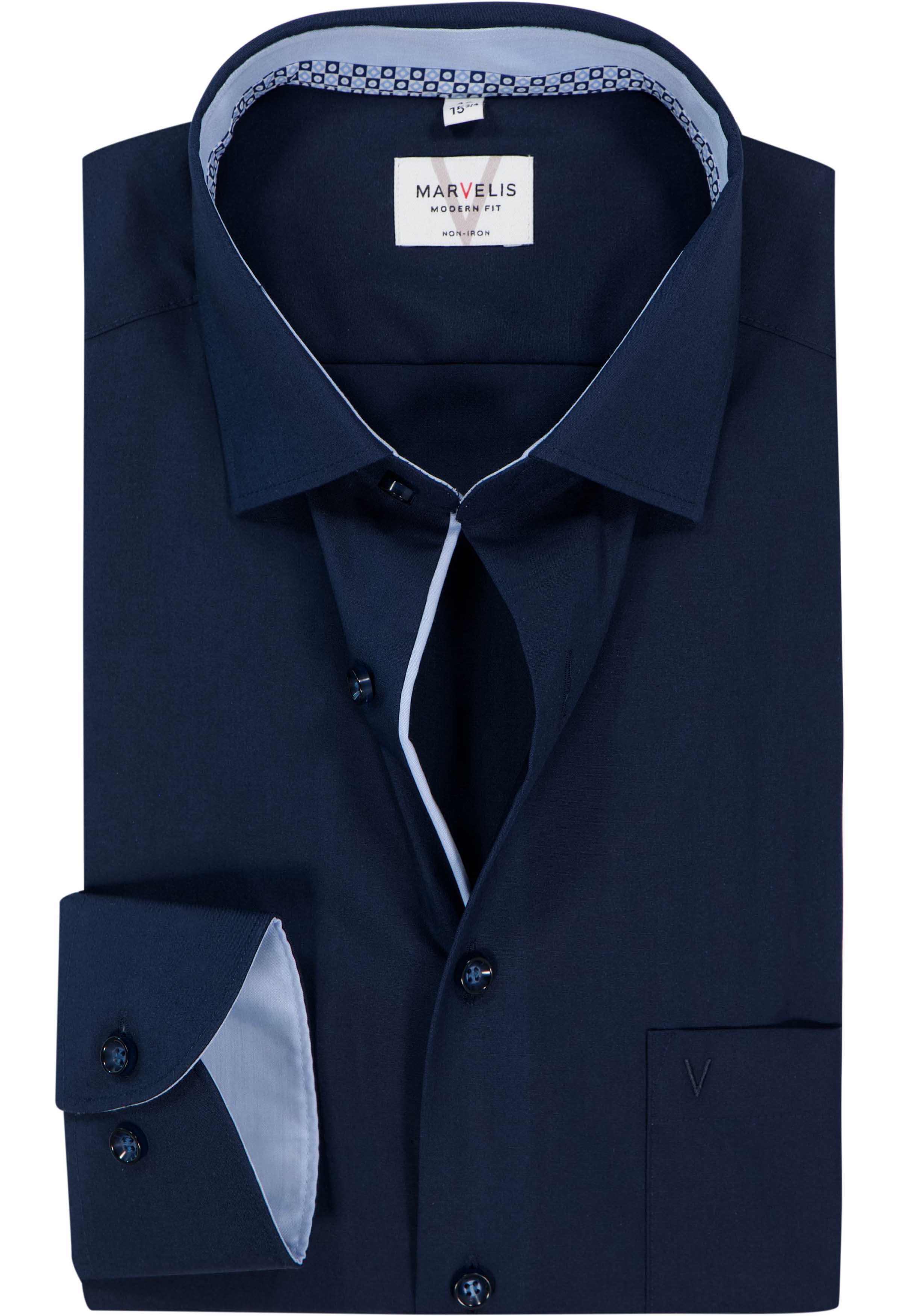 MARVELIS modern fit overhemd, popeline, donkerblauw
