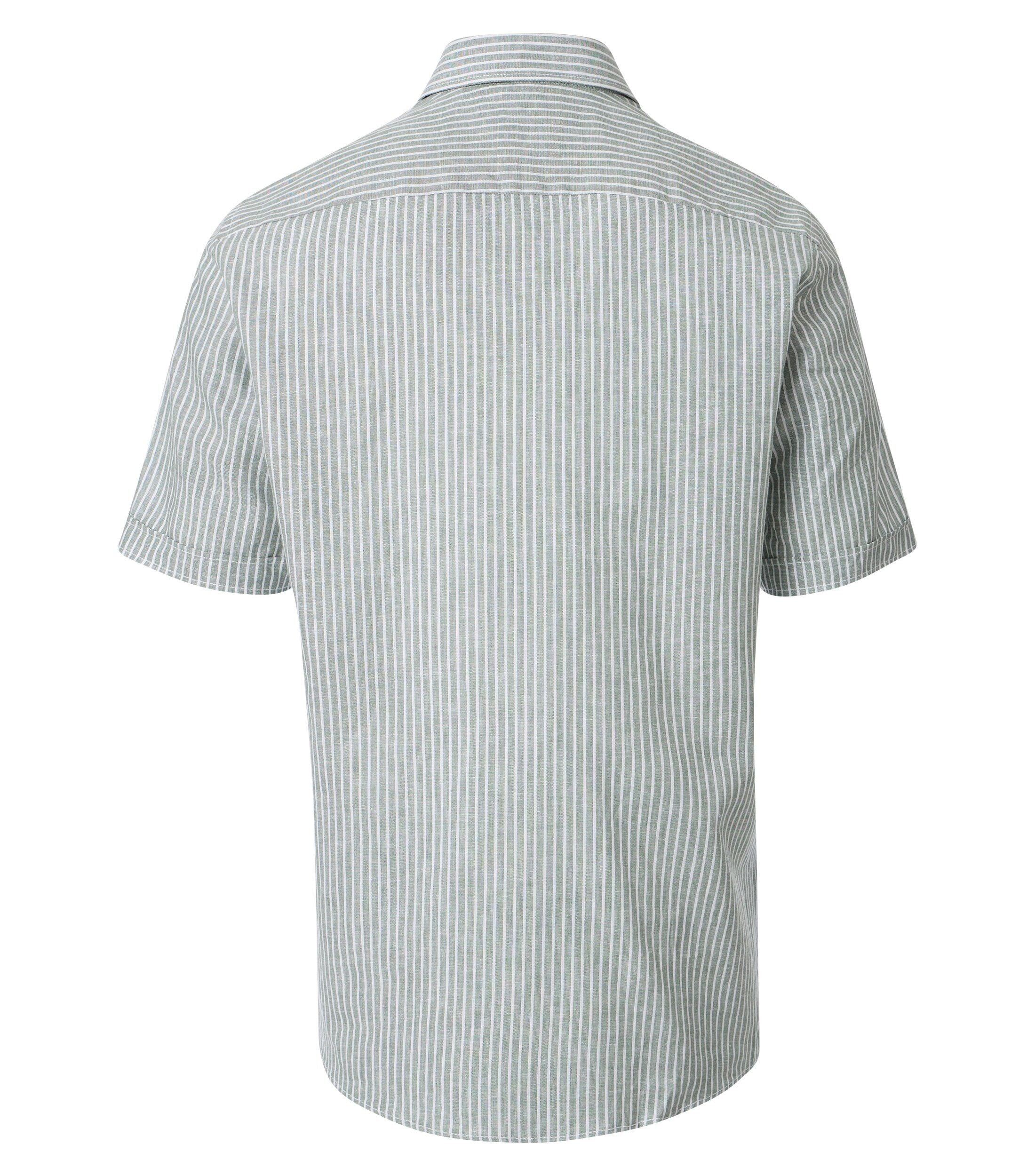CASA MODA Sport casual fit overhemd, korte mouw, structuur, groen, wit gestreept